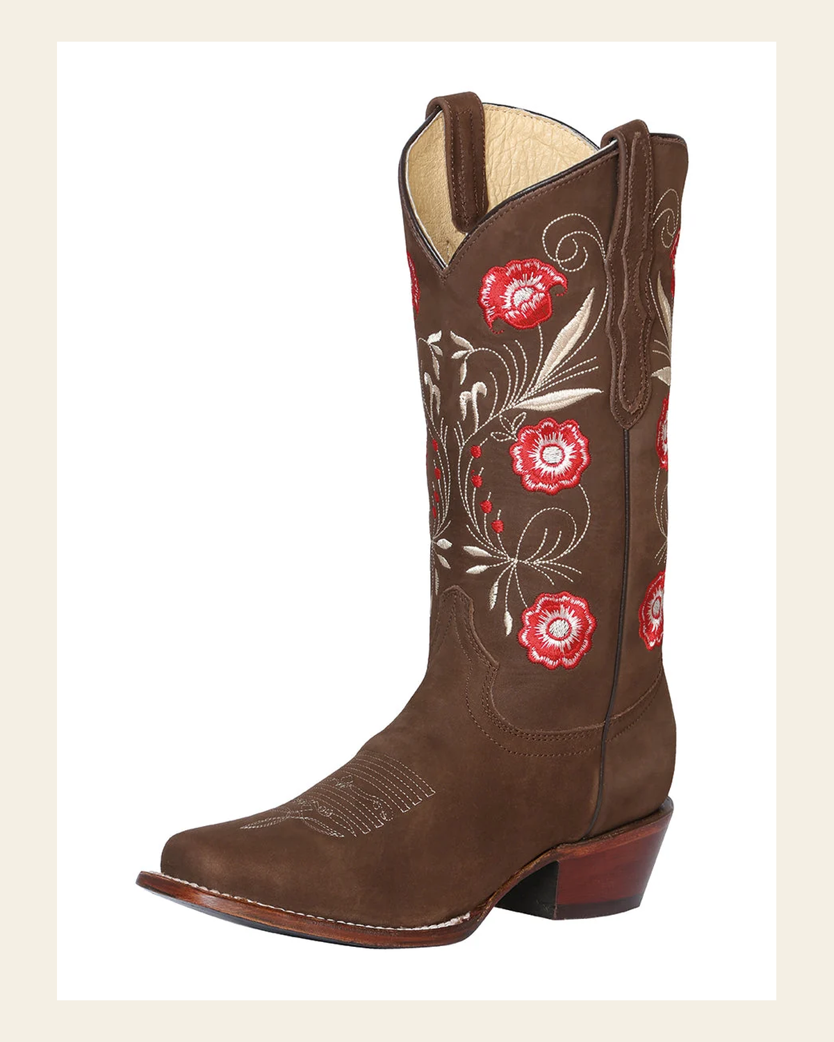 El General Womens Rodeo Boot - Suede Brown 42984 on a warm cream background