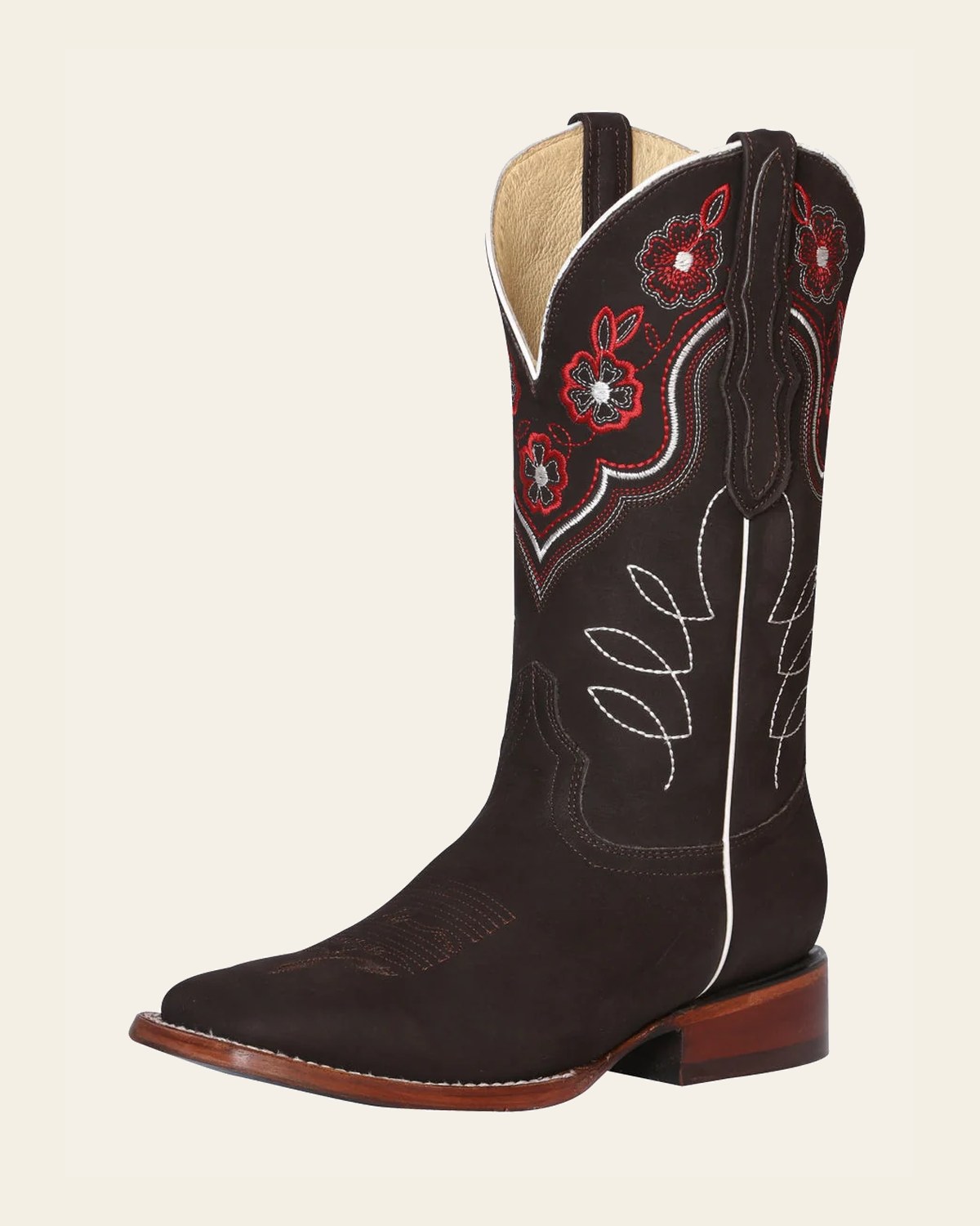 El General Womens Rodeo Boot- Suede Dark Brown 42978 on a warm cream background