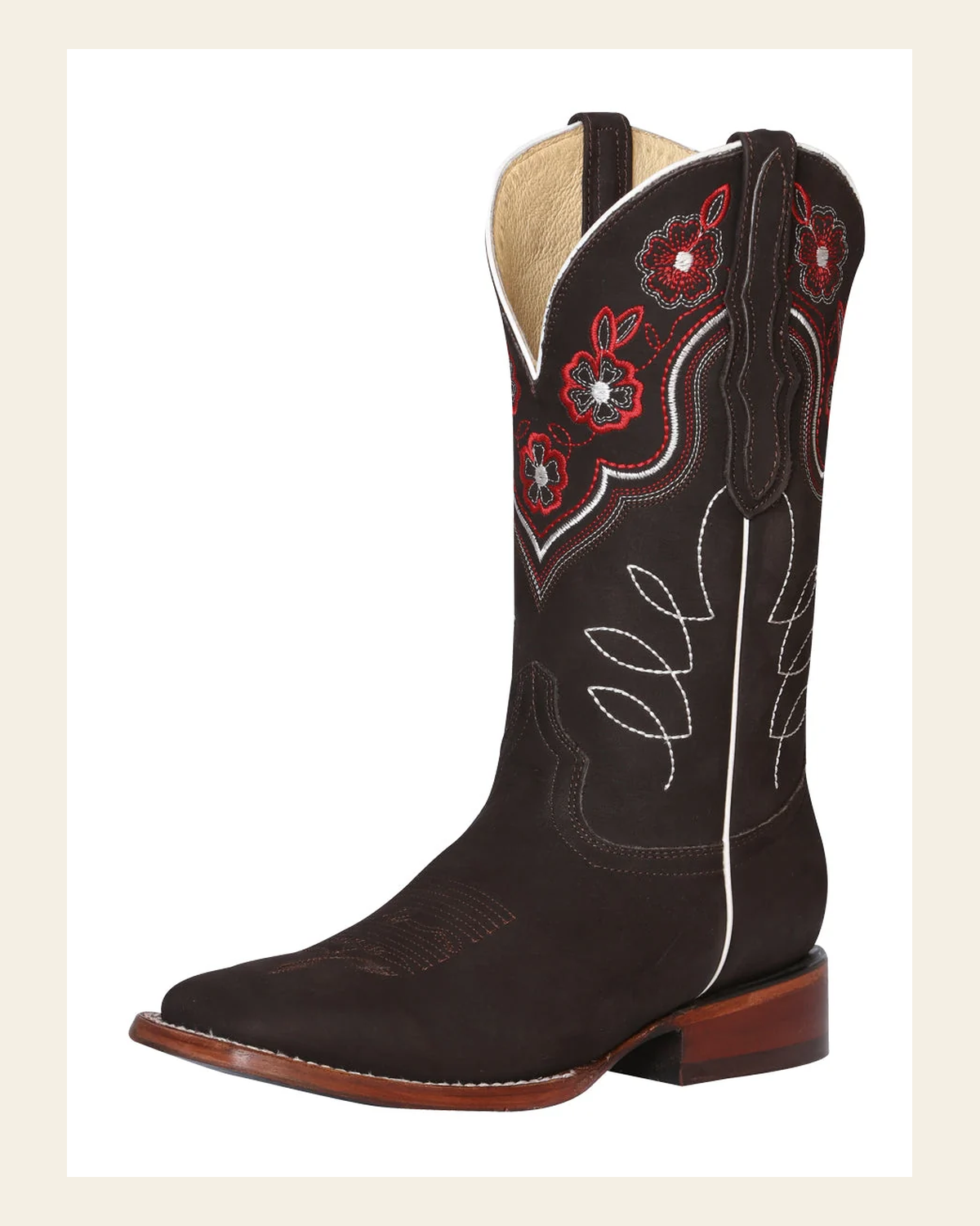 El General Womens Rodeo Boot- Suede Dark Brown 42978 on a warm cream background