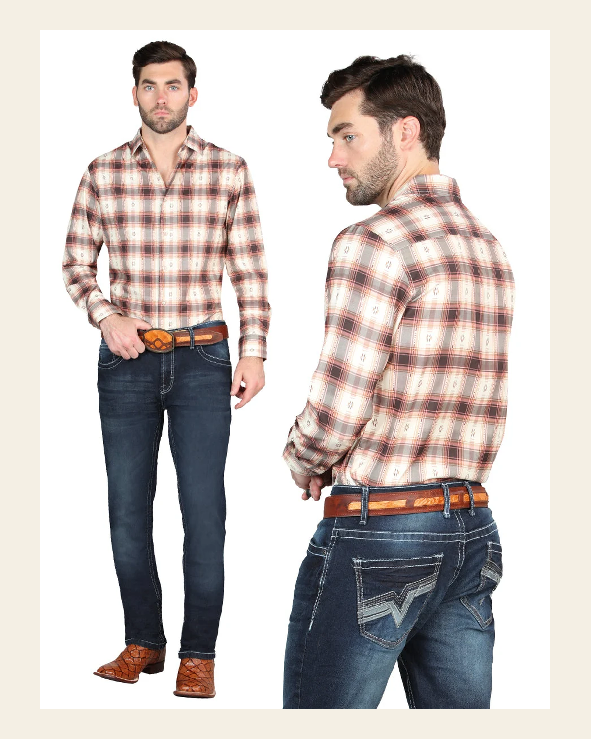 El Norteño Dark Blue Skinny Stretch Pants 126633 on a warm cream background