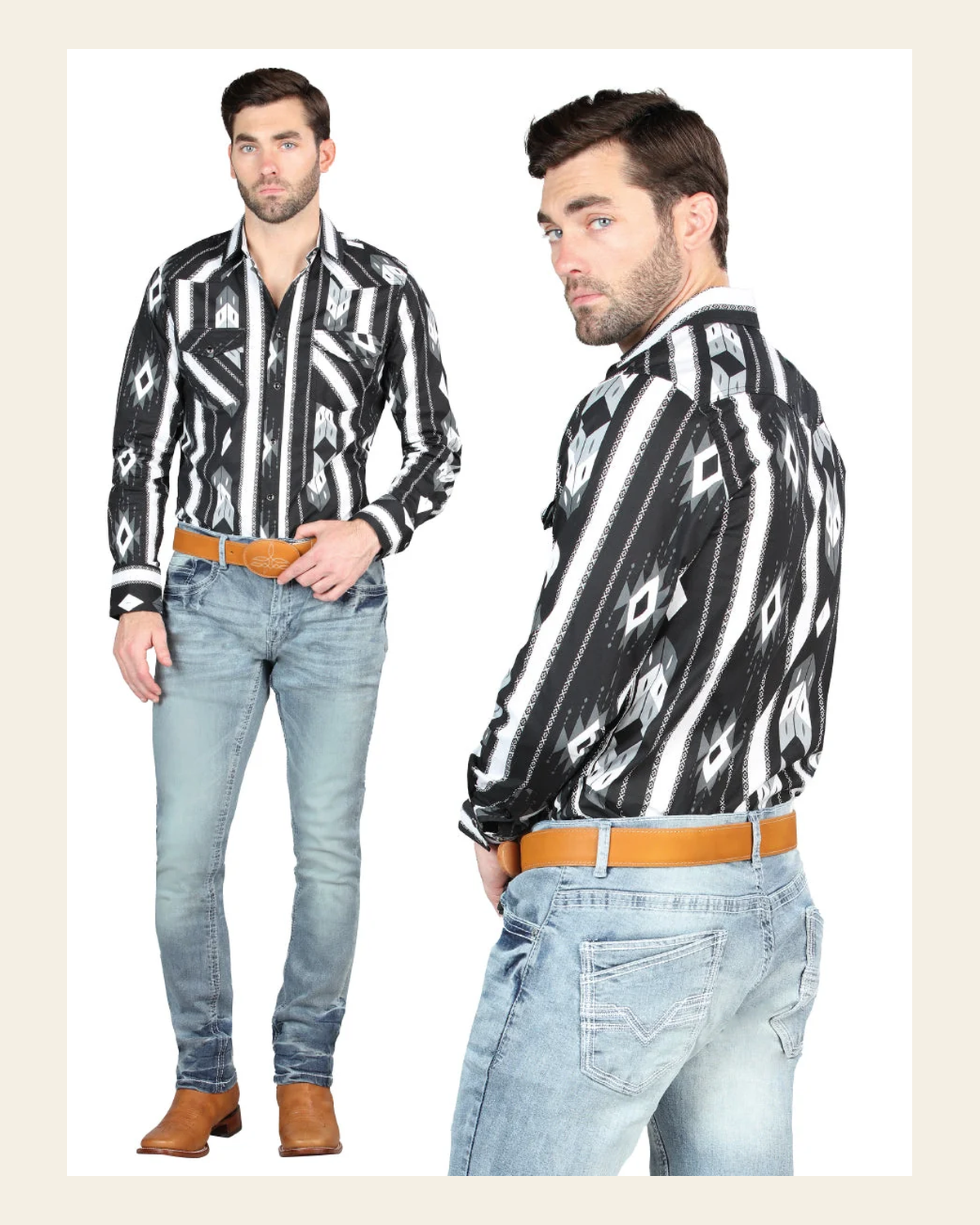 El Norteño Light Blue Skinny Stretch Pants 126632 on a warm cream background