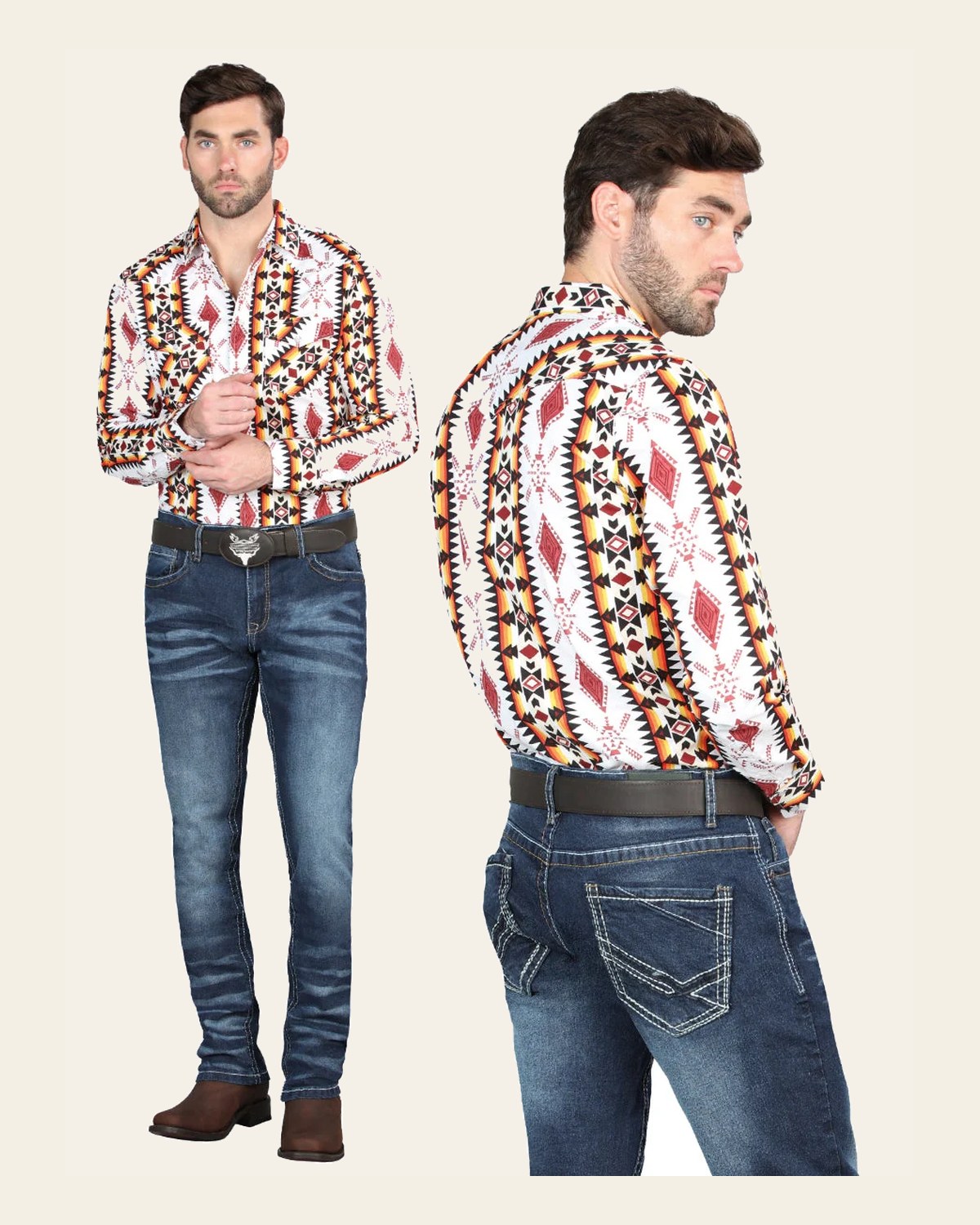 El Norteño Medium Blue Skinny Stretch Pants 126628 on a warm cream background