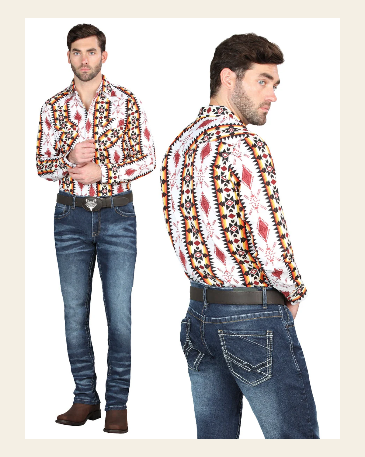 El Norteño Medium Blue Skinny Stretch Pants 126628 on a warm cream background