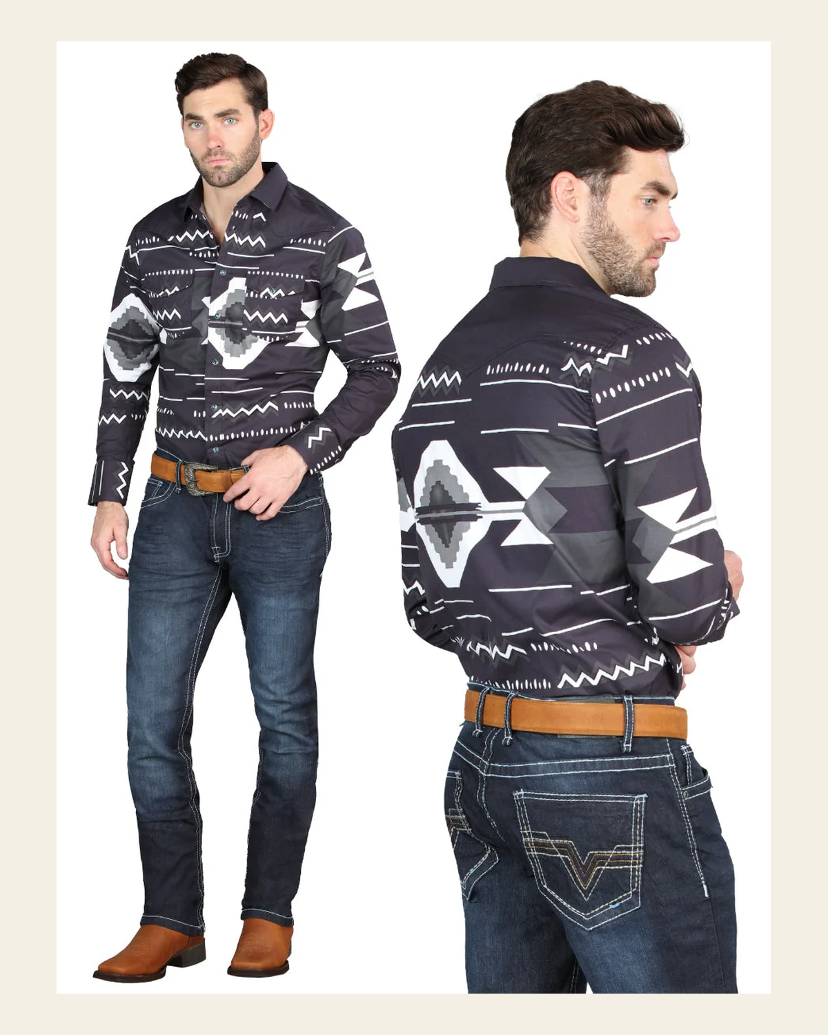 El Norteño Skinny Stretch Denim Pants In Dark Blue 126635 on a warm cream background