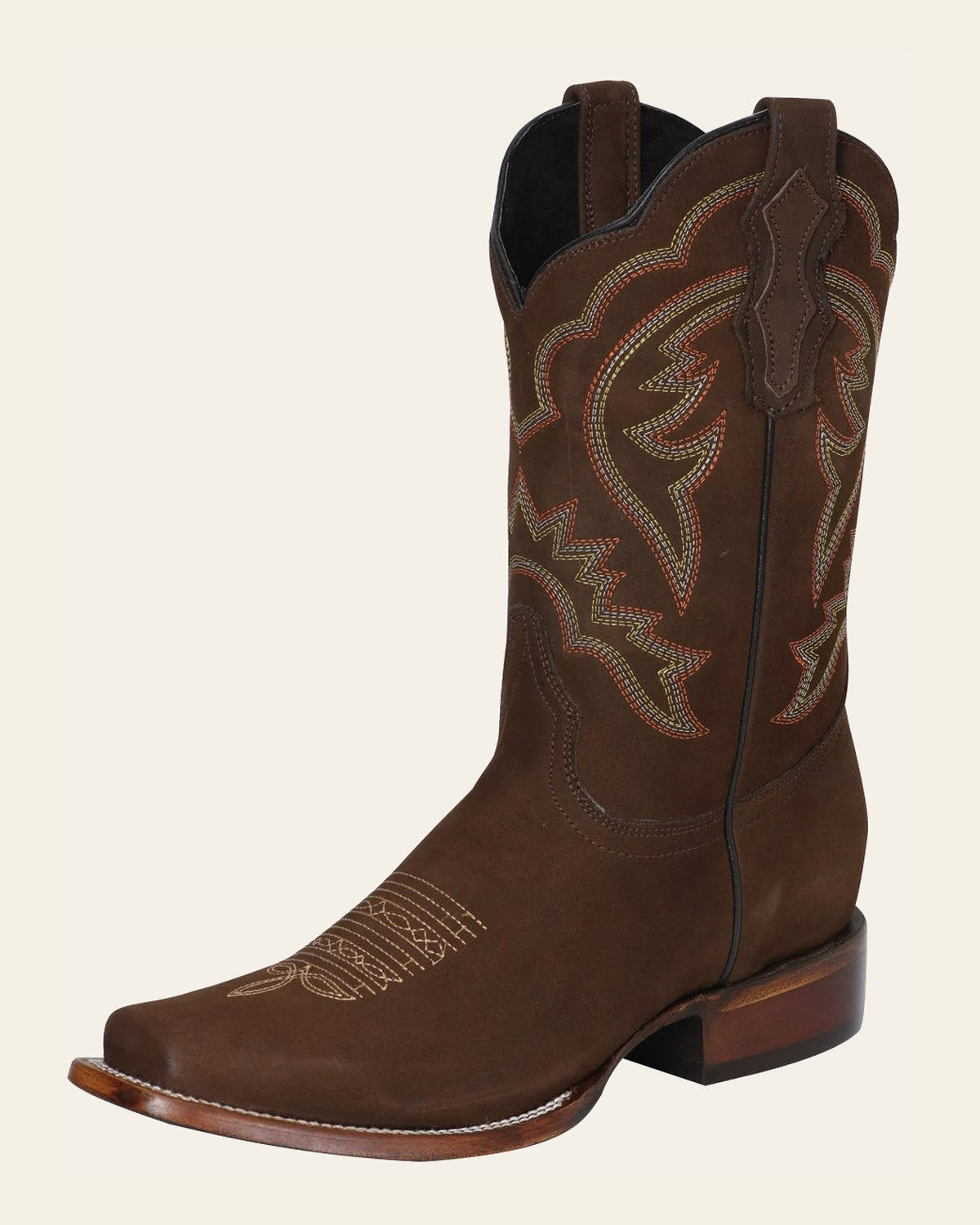 Men's Leather Classic Western Cowboy Boot - Made in Mexico - Cinnamon Brown 124065 on a warm cream background