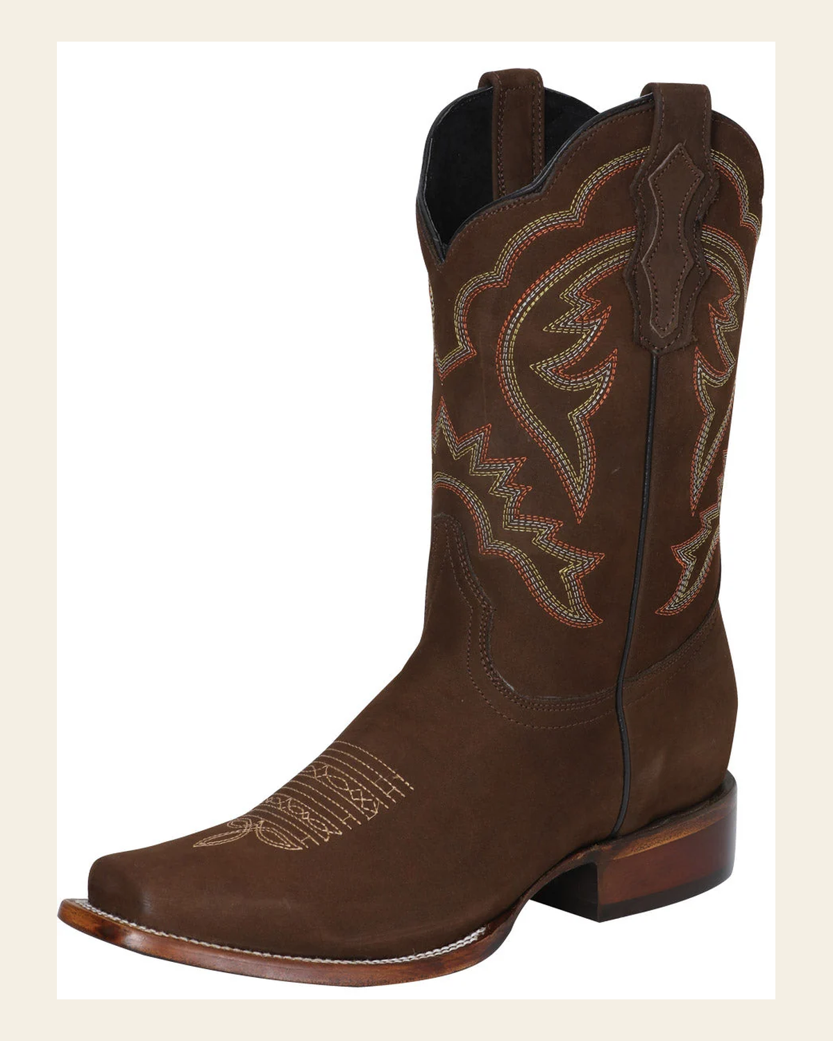 Men's Leather Classic Western Cowboy Boot - Made in Mexico - Cinnamon Brown 124065 on a warm cream background