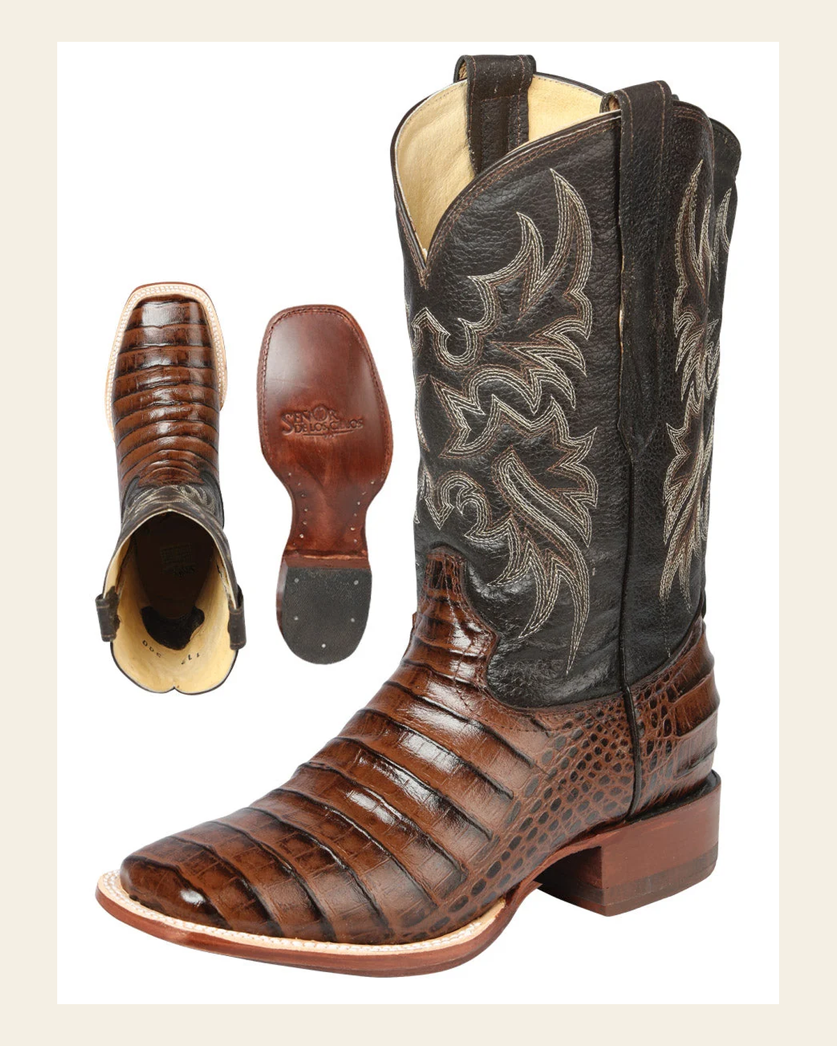 El Señor de los Cielos Men’s Rodeo Boot - Imitation Caiman Belly Leather - Brown 44937 on a warm cream background