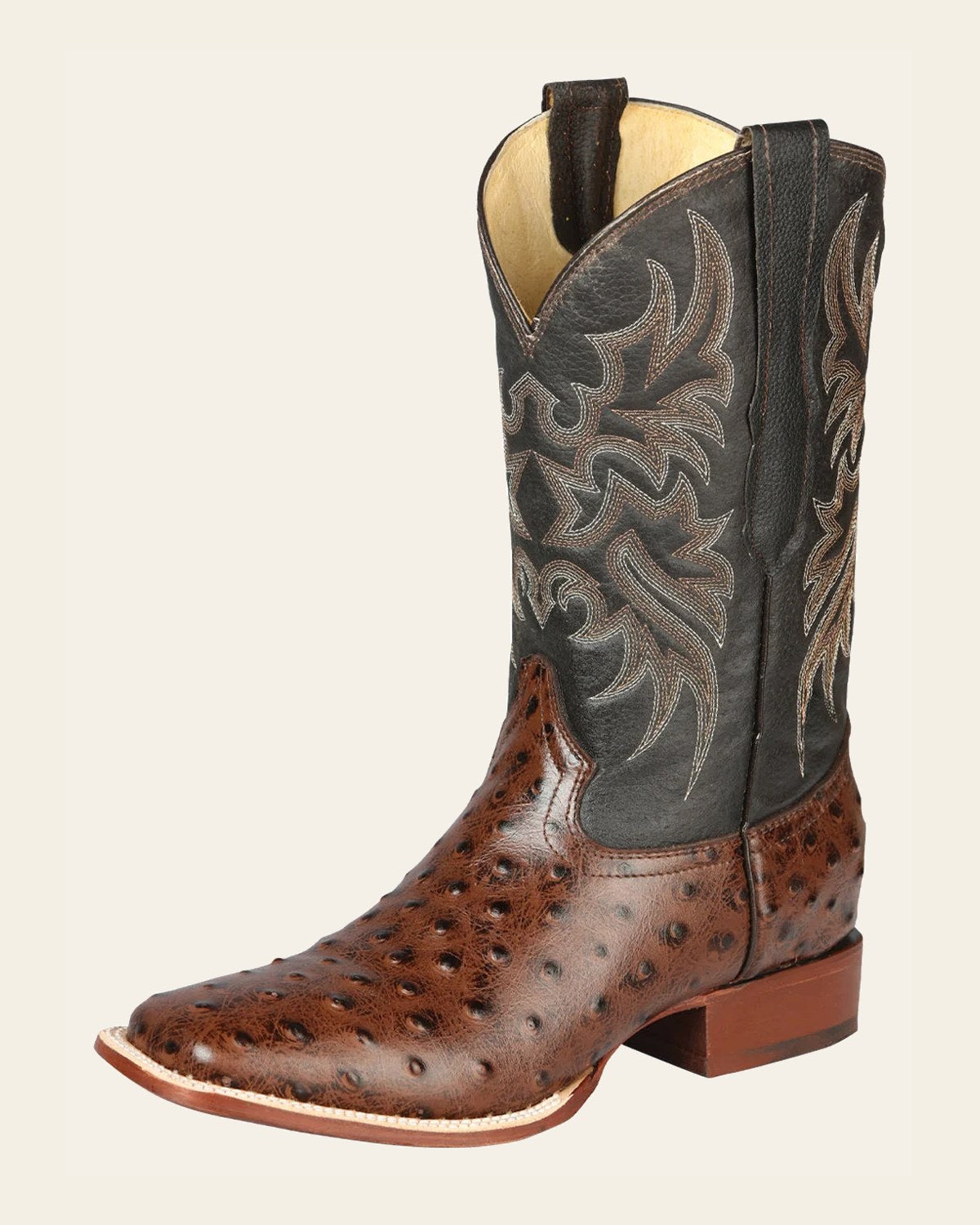 El Señor de los Cielos Men’s Rodeo Boot - Imitation Ostrich Leather - Brown 44934 on a warm cream background