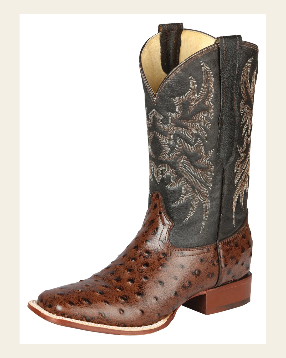 El Señor de los Cielos Men’s Rodeo Boot - Imitation Ostrich Leather - Brown 44934 on a warm cream background