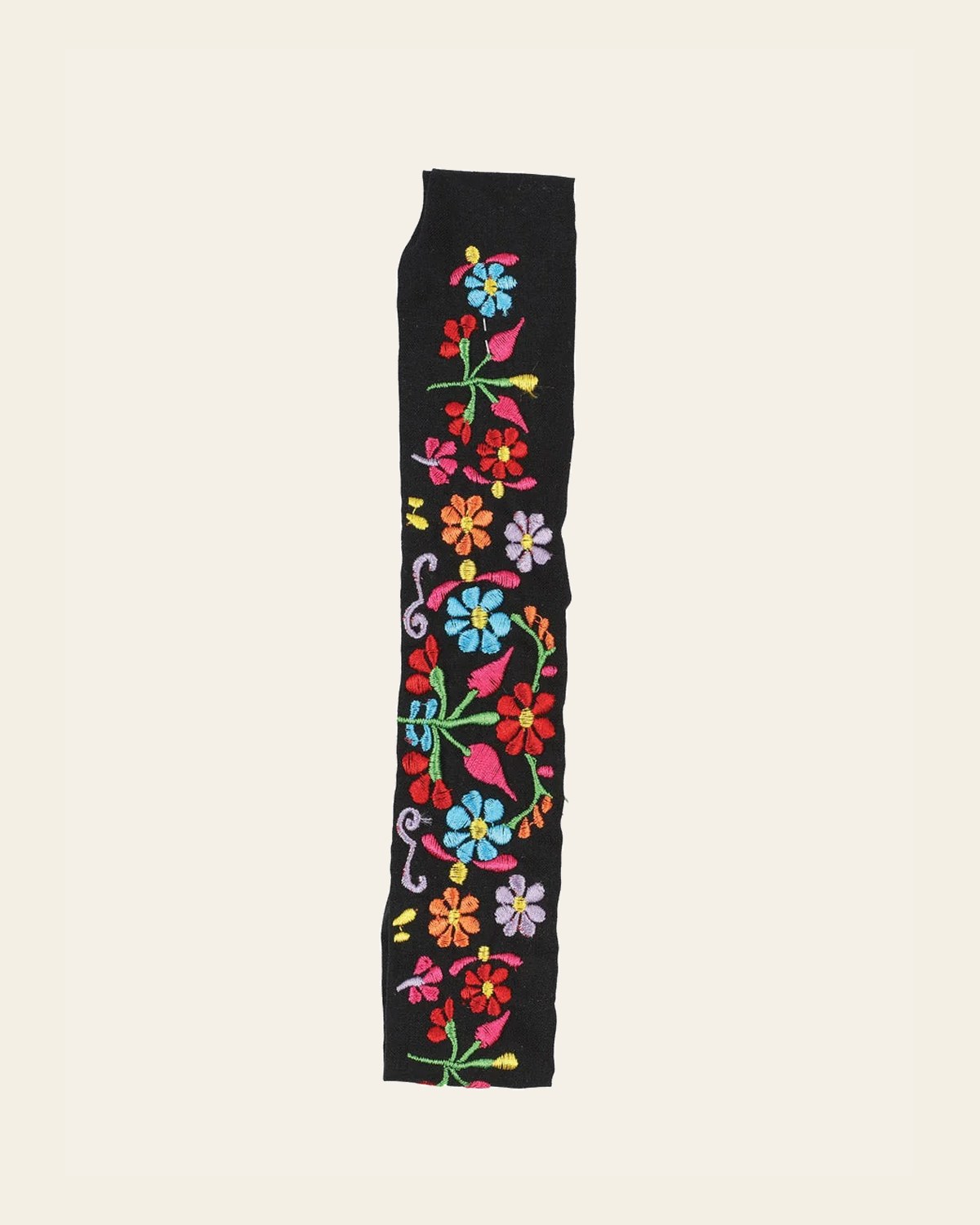 Elastic Embroidered Headband Black 602769 on a warm cream background