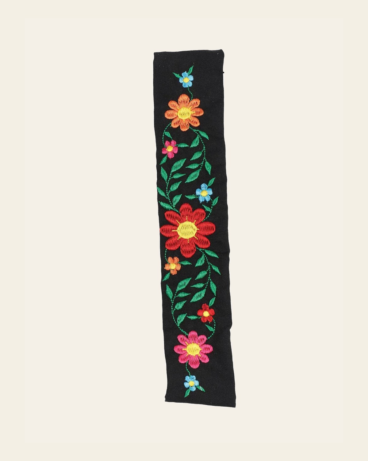 Elastic Embroidered Headband Black 602771 on a warm cream background