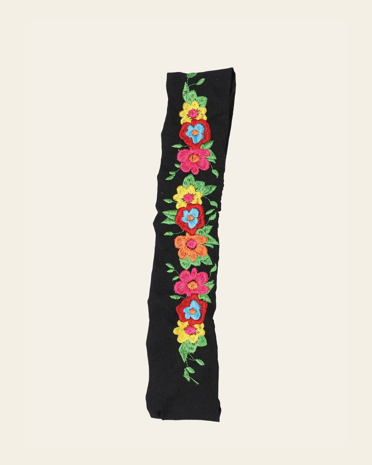 Elastic Embroidered Headband Black 602778 on a warm cream background