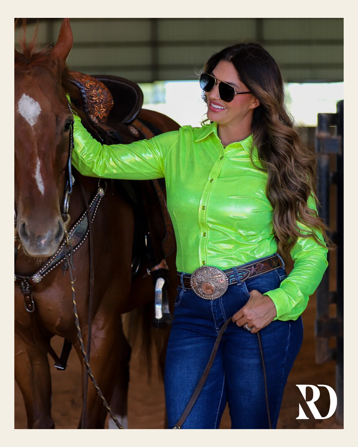 Electric Sparkle Performance Rodeo Shirt on a warm cream background