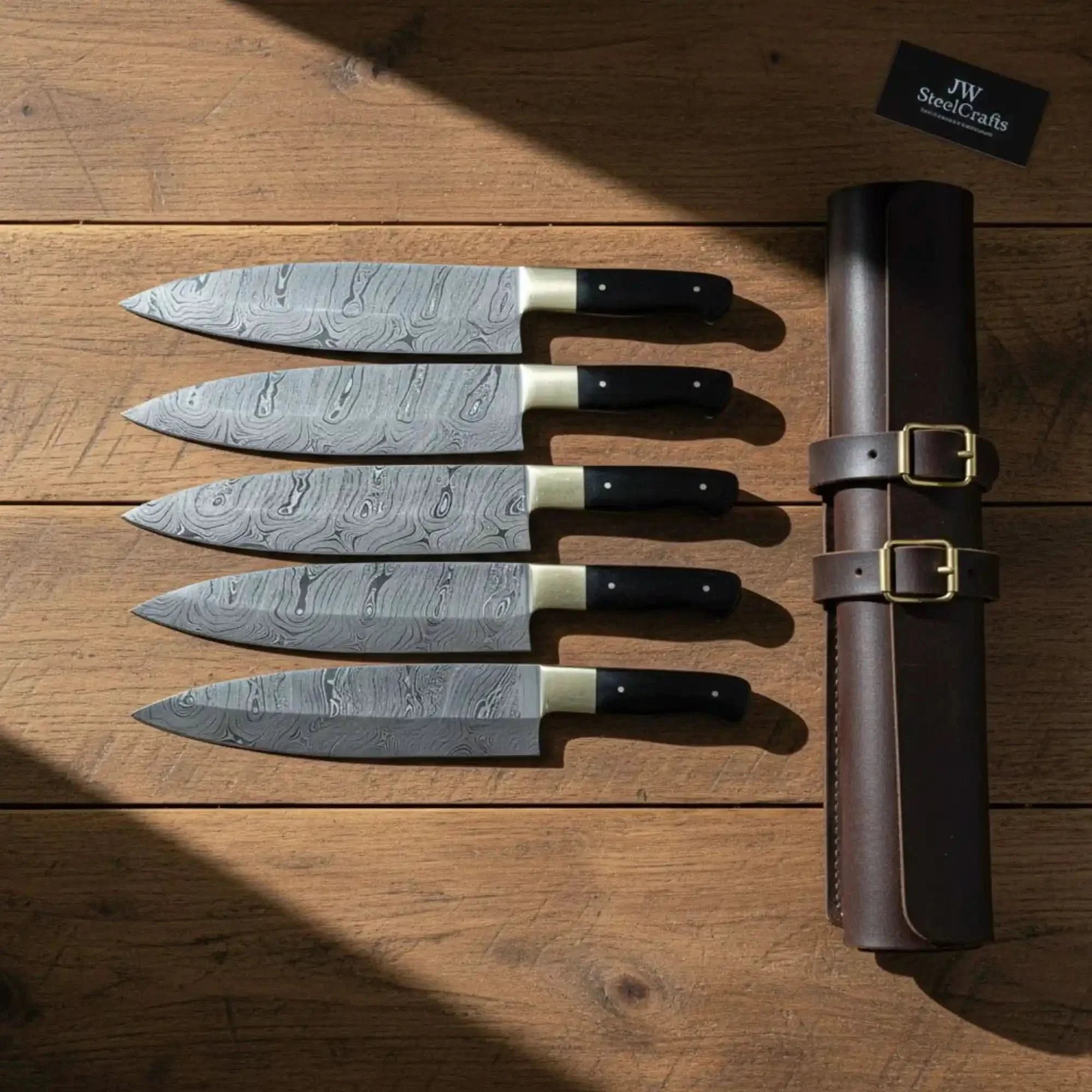 5-Piece Damascus Chef Knife Set Exotic Pakkawood Handle — Swirl Damascus Blades
