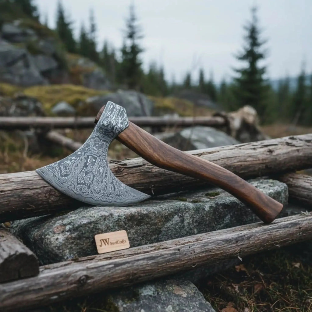 Damascus Dane Axe with Long Haft and Bearded Head