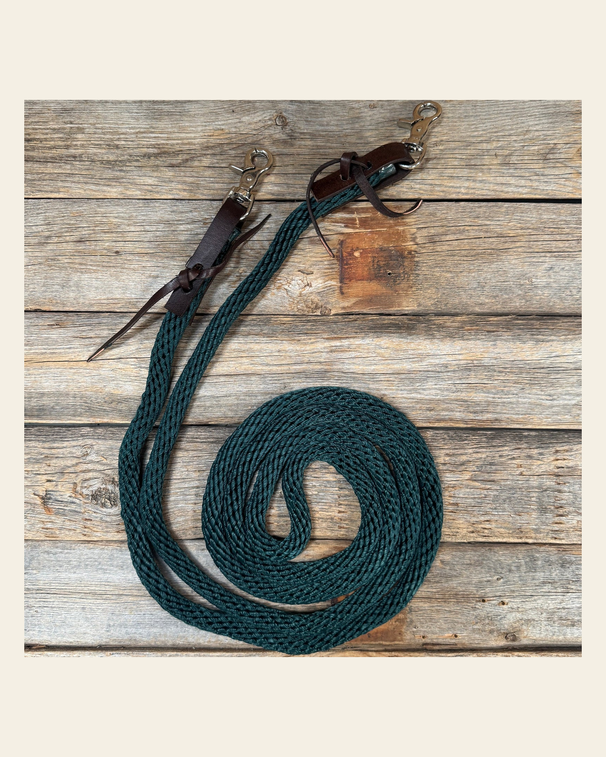 Emerald Nylon Barrel Racing Reins #NR106 on a warm cream background