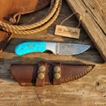 Damascus Turquoise Skinner Knife – Handmade Fixed Blade