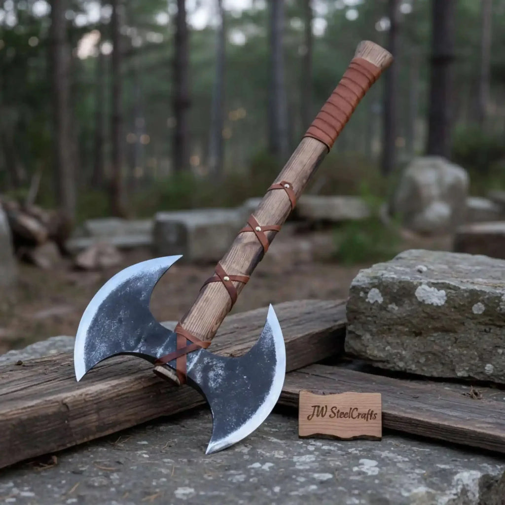 Unique Double-Headed Viking Axe - Handcrafted Decor Piece | Two Styles Available | JW SteelCrafts