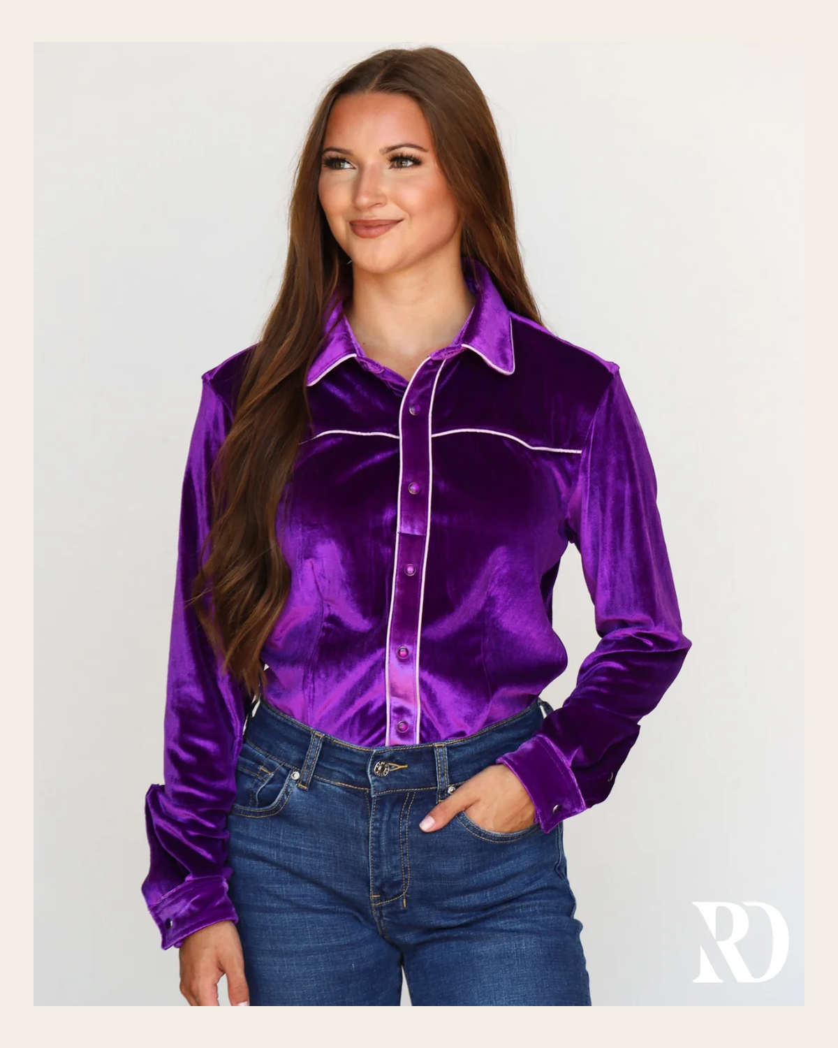 Envy Velvet Performance Rodeo Shirt on a warm cream background
