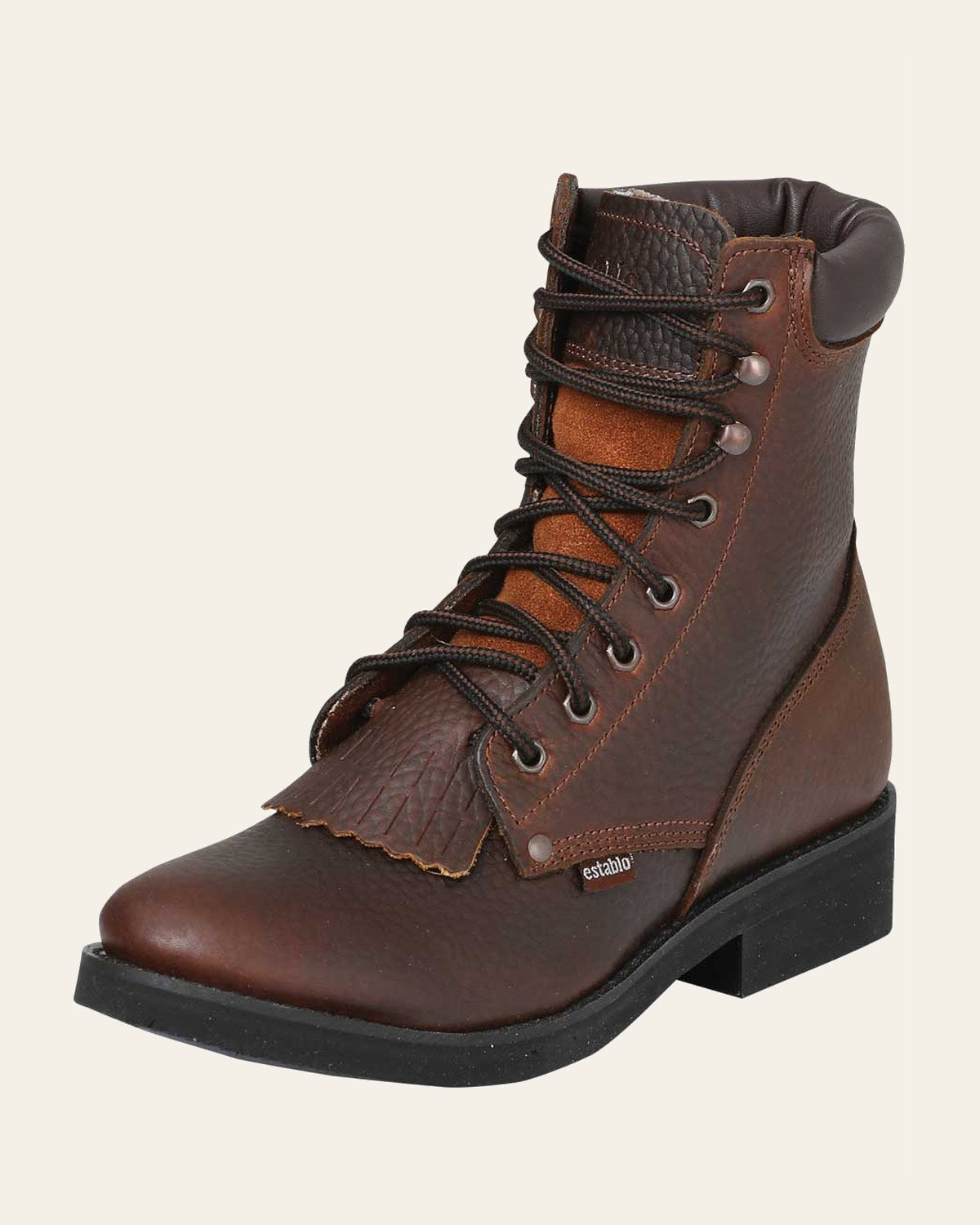 Establo Men’s Bull Fight Work Ankle Boot - Honey Lace-Up 32584 on a warm cream background