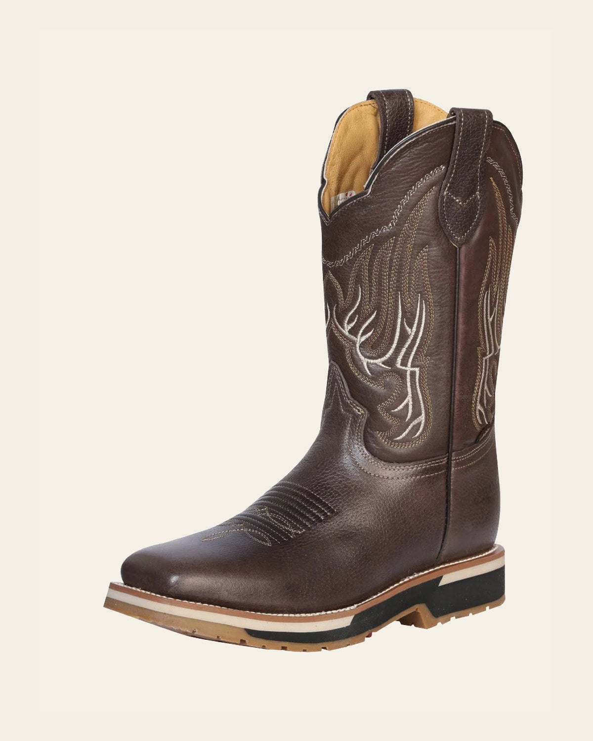 Establo Men’s Rodeo Boot - Bovine Grizzly Leather in Brown 41539 on a warm cream background