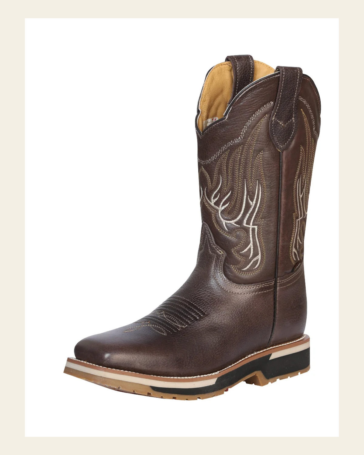 Establo Men’s Rodeo Boot - Bovine Grizzly Leather in Brown 41539 on a warm cream background
