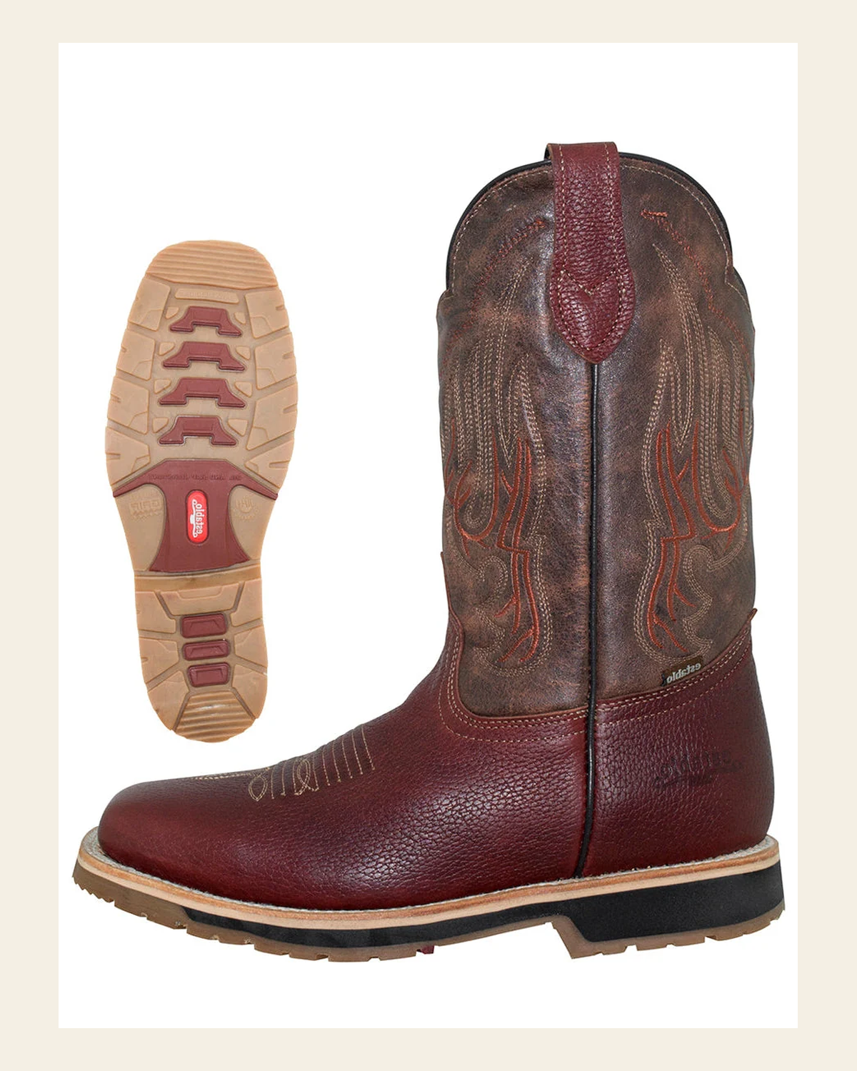 Establo Men’s Leather Cowboy Boot - Bovine Grizzly Leather in Shedron 41541 on a warm cream background