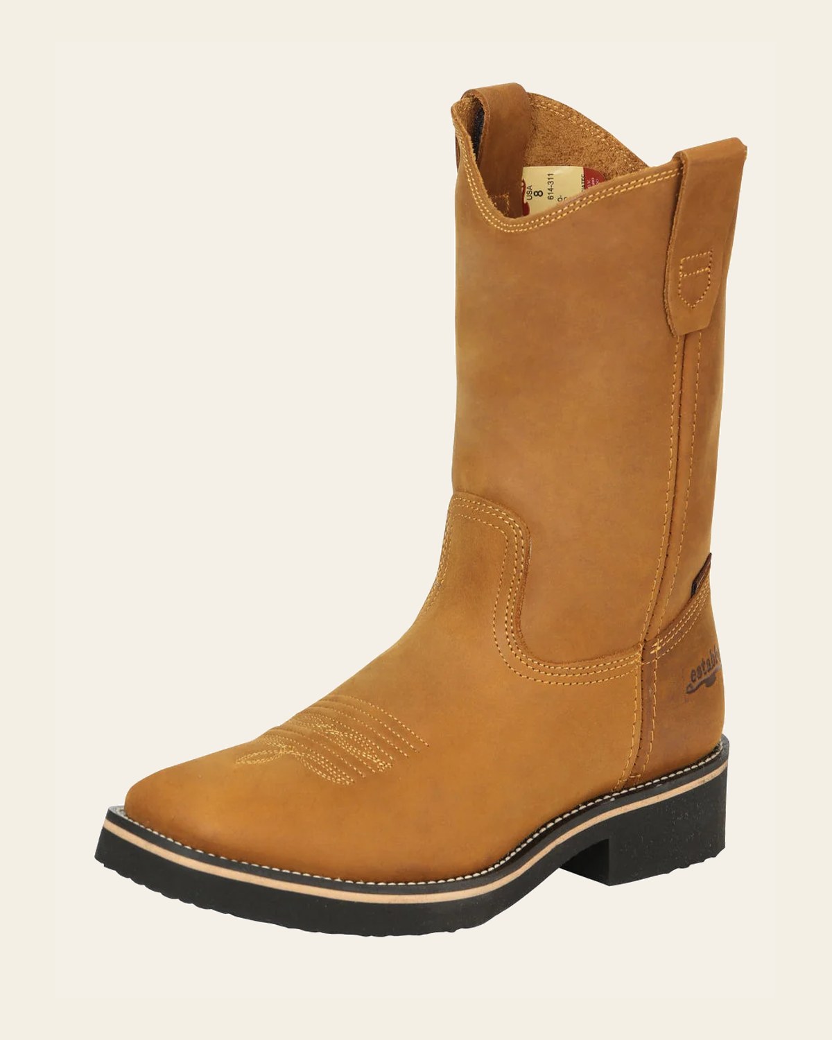 ESTABLO Men’s Leather Hybrid Work Cowboy Boot – Made in Mexico - Crazy Mango 41549 on a warm cream background