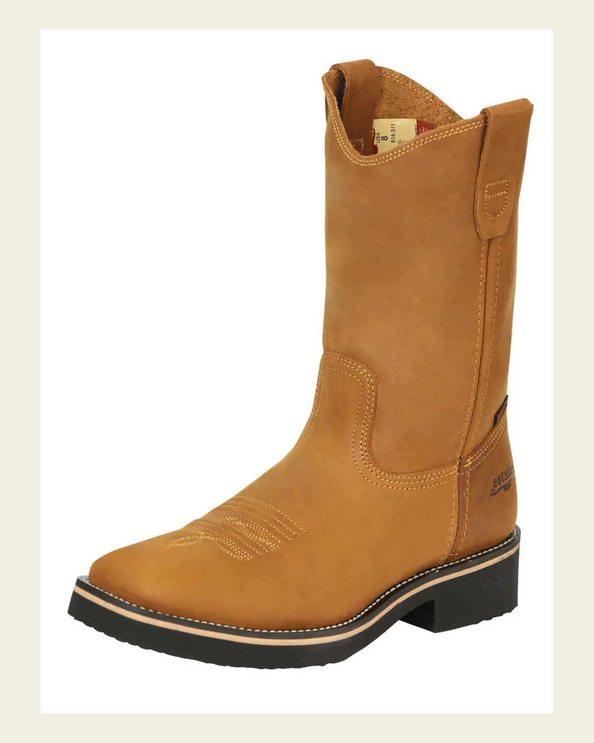 ESTABLO Men’s Leather Hybrid Work Cowboy Boot – Made in Mexico - Crazy Mango 41549 on a warm cream background