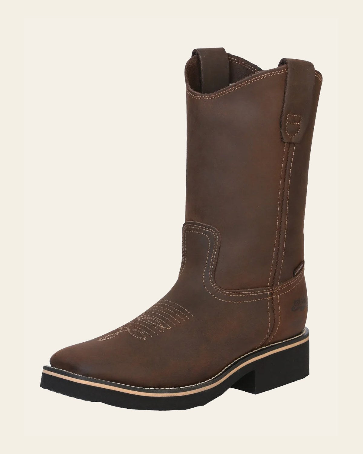 ESTABLO Men’s Leather Hybrid Work Cowboy Boot - Made In Mexico - Crazy Tan 41550 on a warm cream background