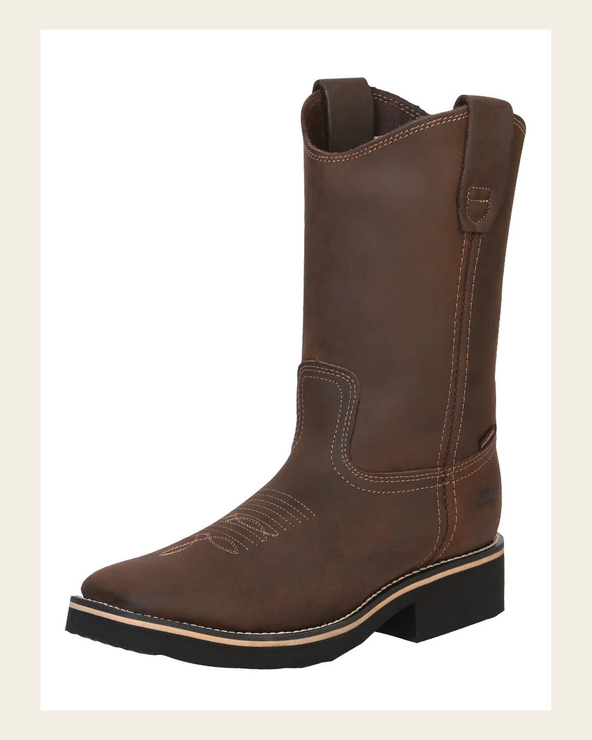 ESTABLO Men’s Leather Hybrid Work Cowboy Boot - Made In Mexico - Crazy Tan 41550 on a warm cream background