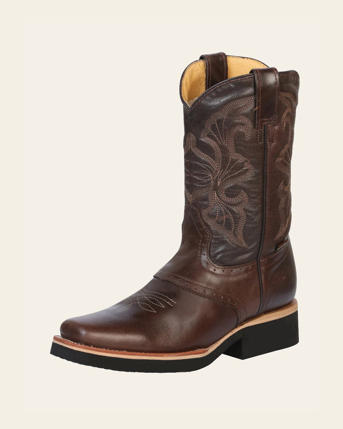 Establo Men’s Rodeo Work Boot - Rustic Leather in Brown Dallas 33557 on a warm cream background