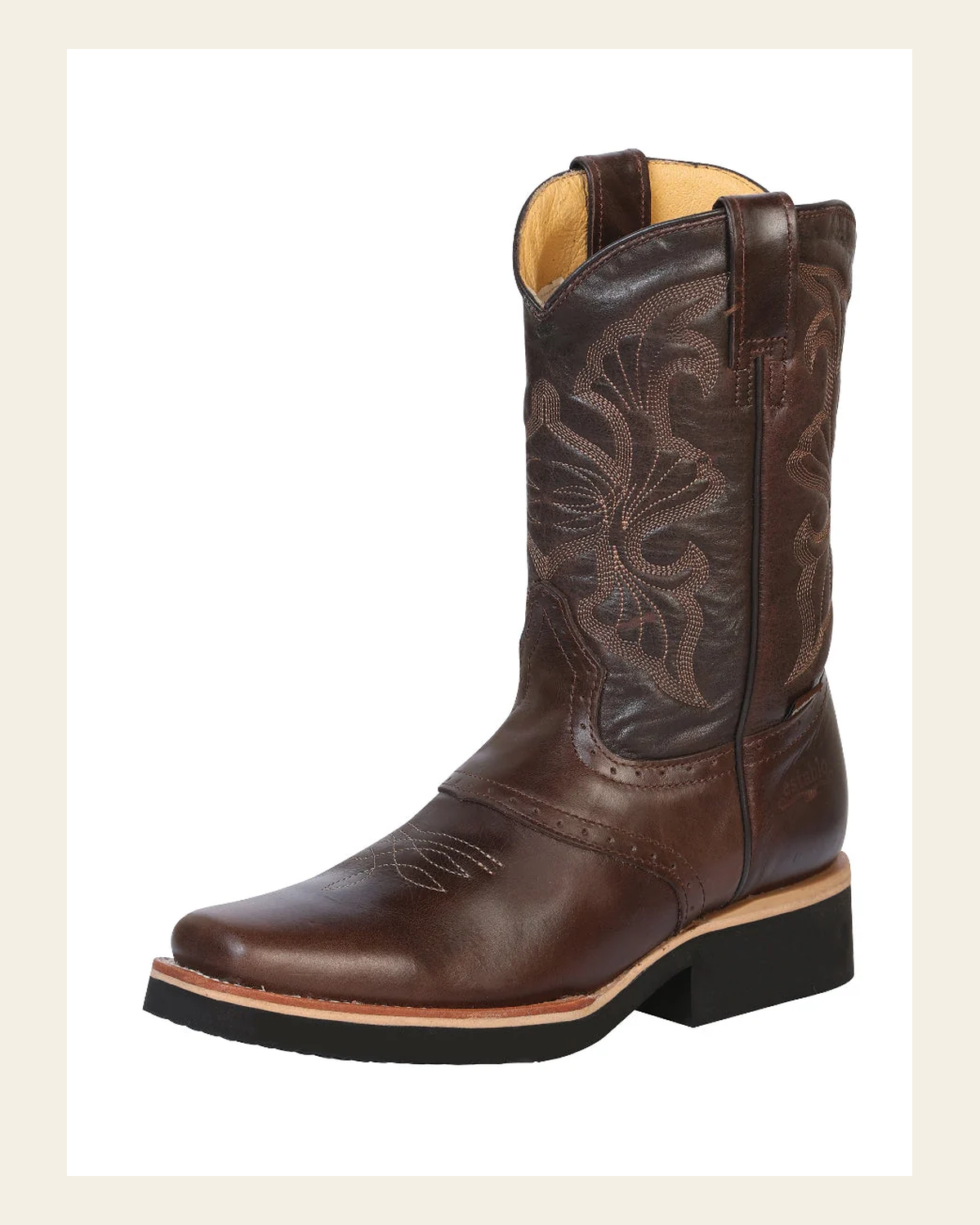 Establo Men’s Rodeo Work Boot - Rustic Leather in Brown Dallas 33557 on a warm cream background