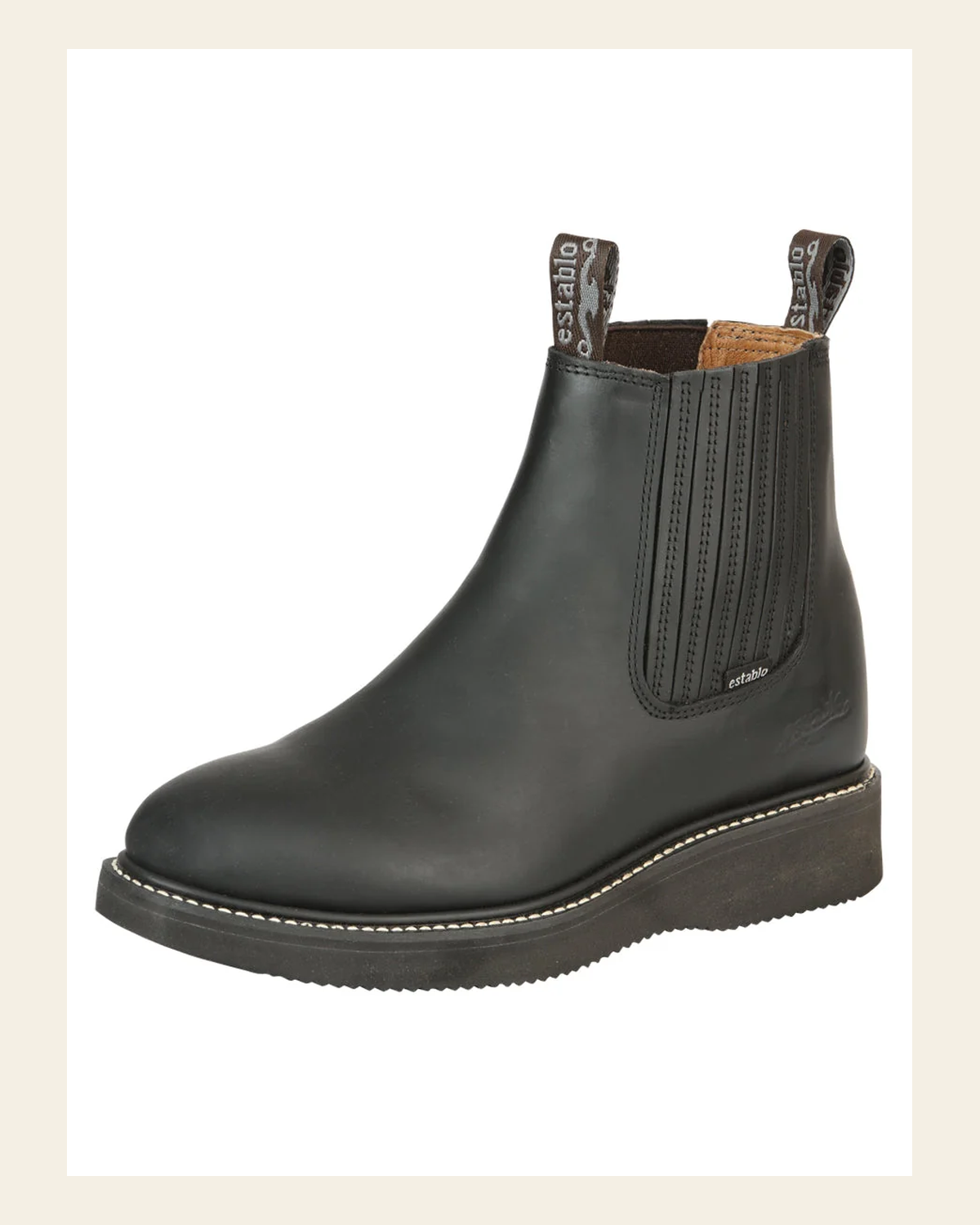 ESTABLO Men’s Leather Ankle Work Boot - Made in Mexico - Grasso Black 320 on a warm cream background