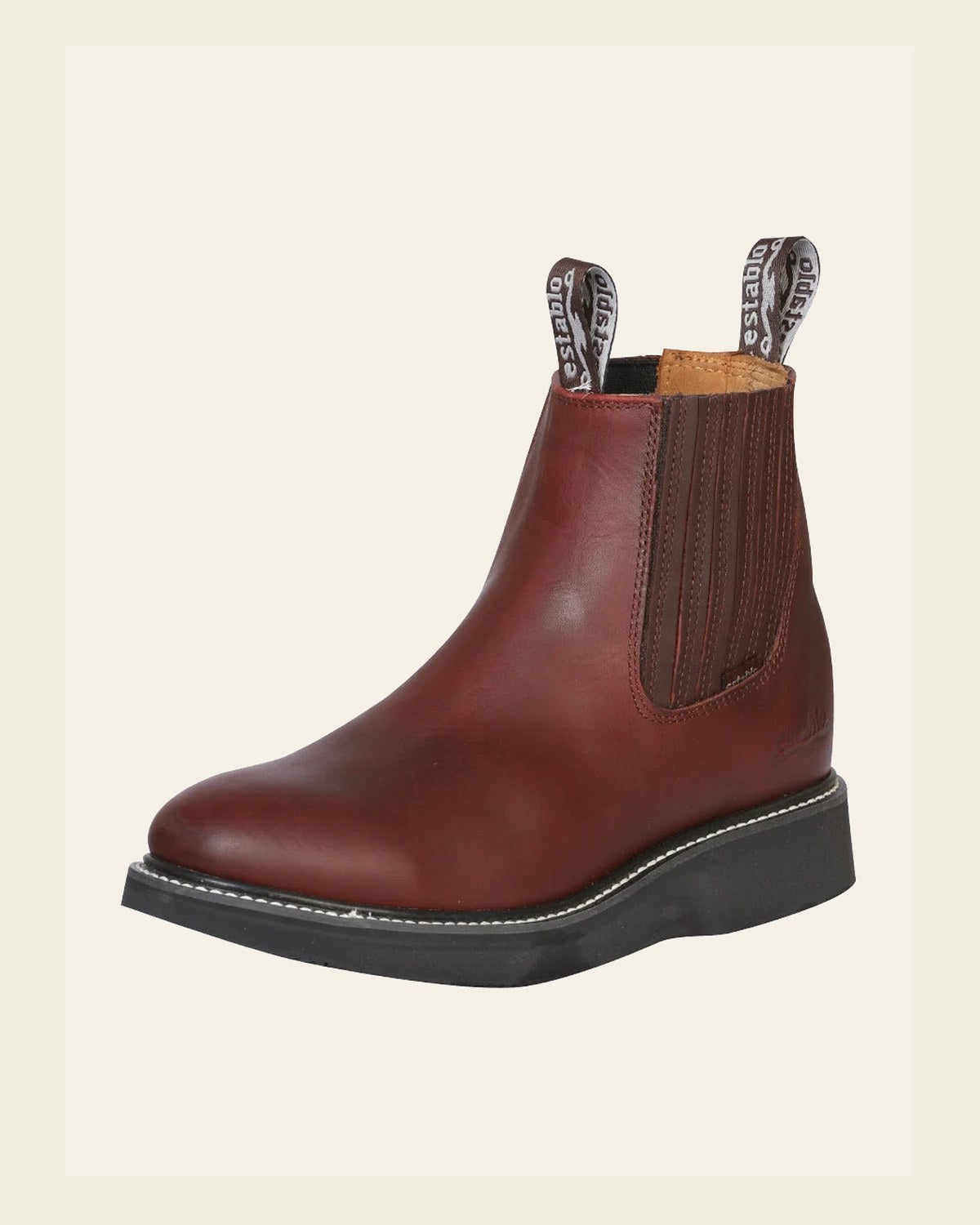 ESTABLO Men’s LeatherAnkle Work Boot - Made in Mexico - Grasso Wine 24963 on a warm cream background