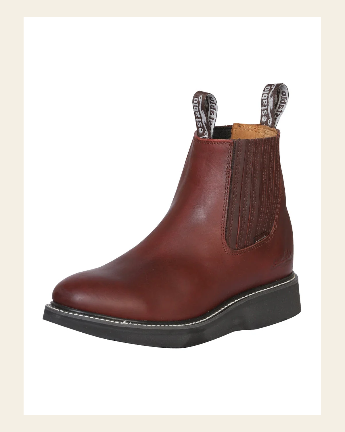 ESTABLO Men’s LeatherAnkle Work Boot - Made in Mexico - Grasso Wine 24963 on a warm cream background