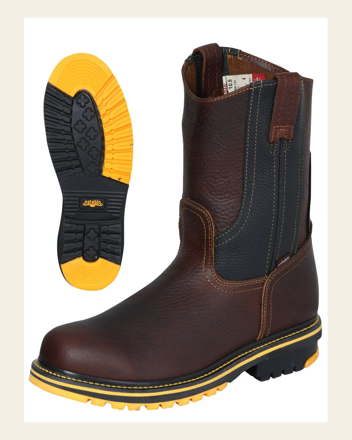 ESTABLO Men’s Leather Work Boot - Made in Mexico - Bull Fight Shedron 41538 on a warm cream background