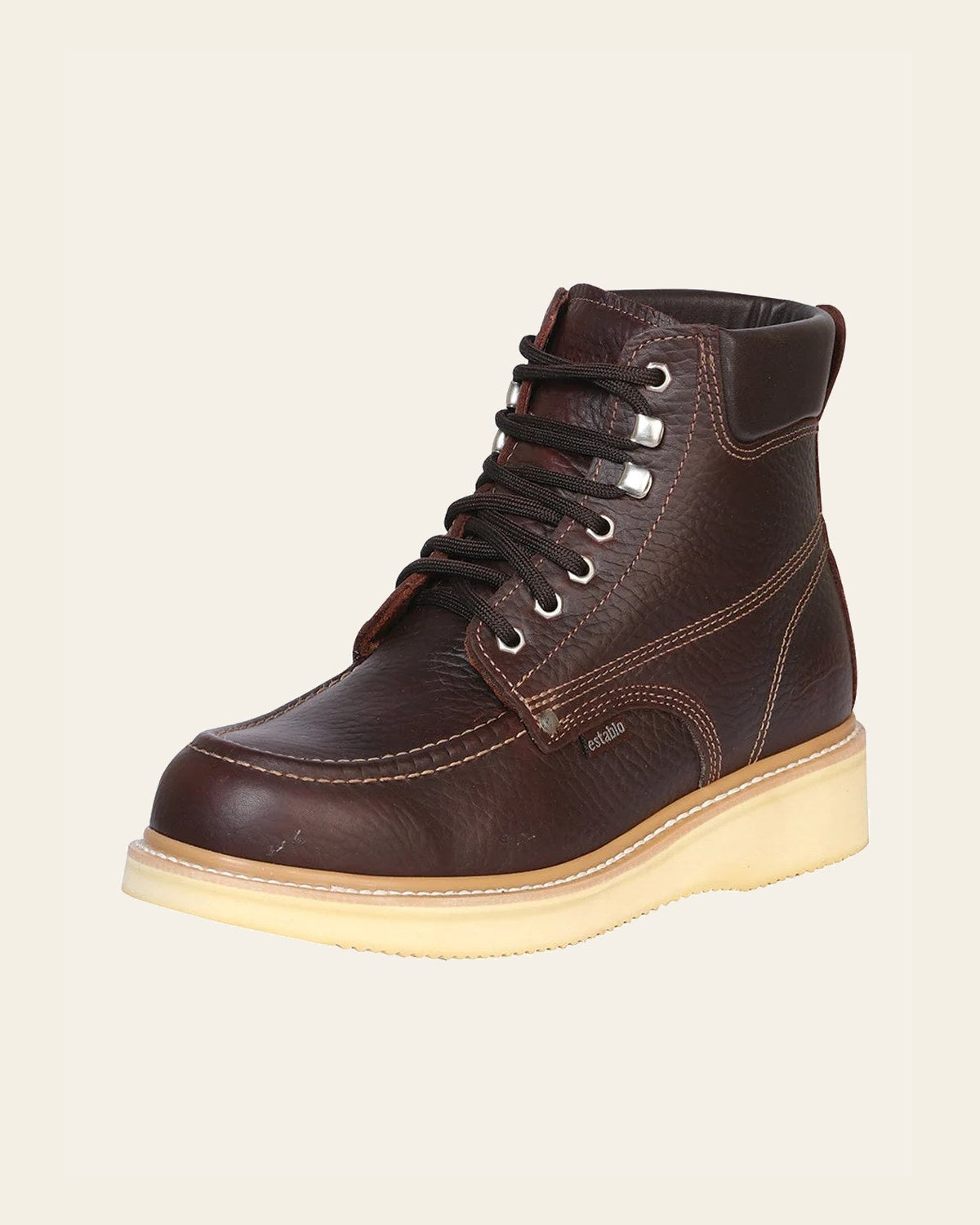 Establo Men’s Leather Lace-up Work Boot - Made in Mexico - Shedron 91203 on a warm cream background