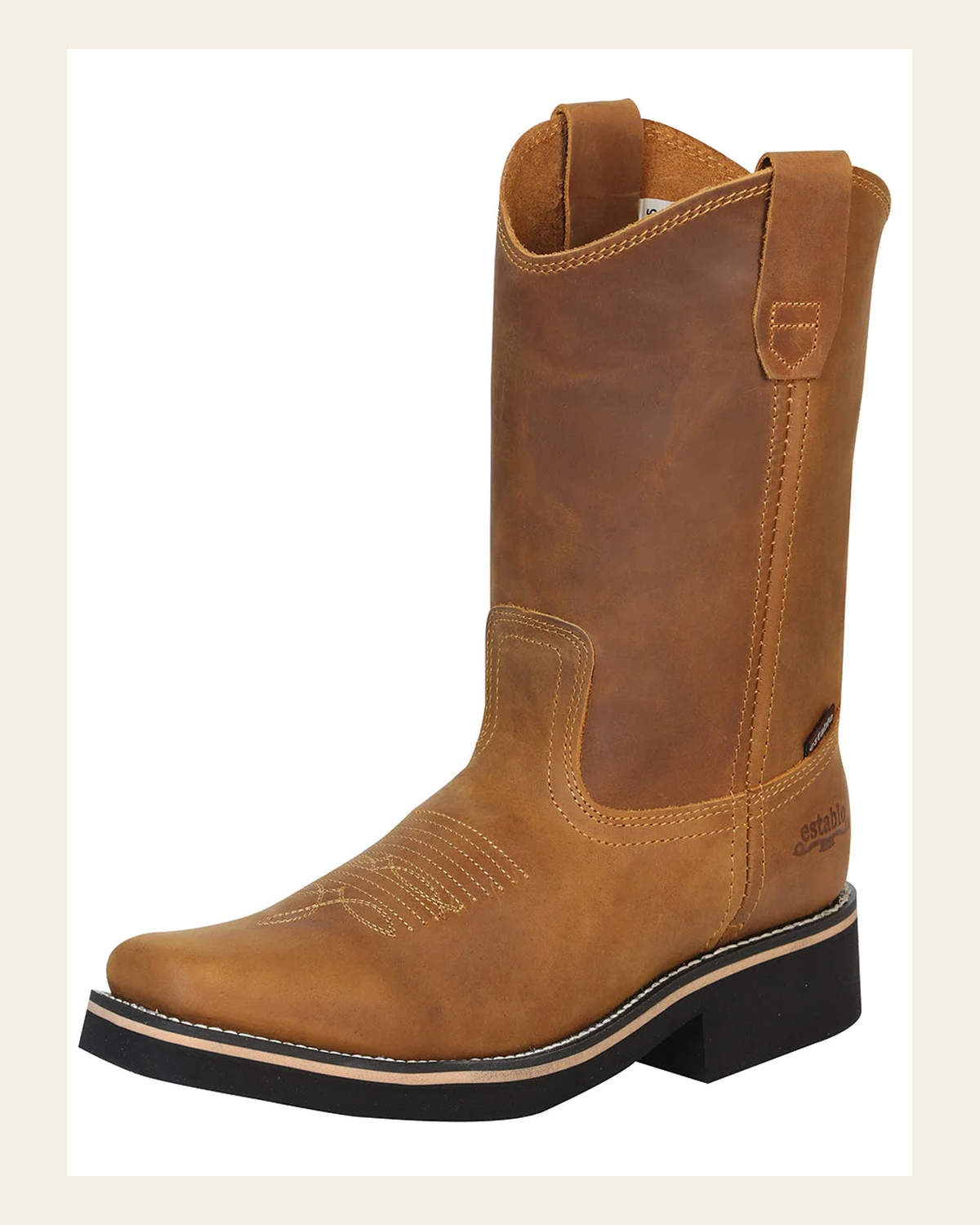 ESTABLO Men’s Leather Work Boot - Made in Mexico - Crazy Mango 41530 on a warm cream background