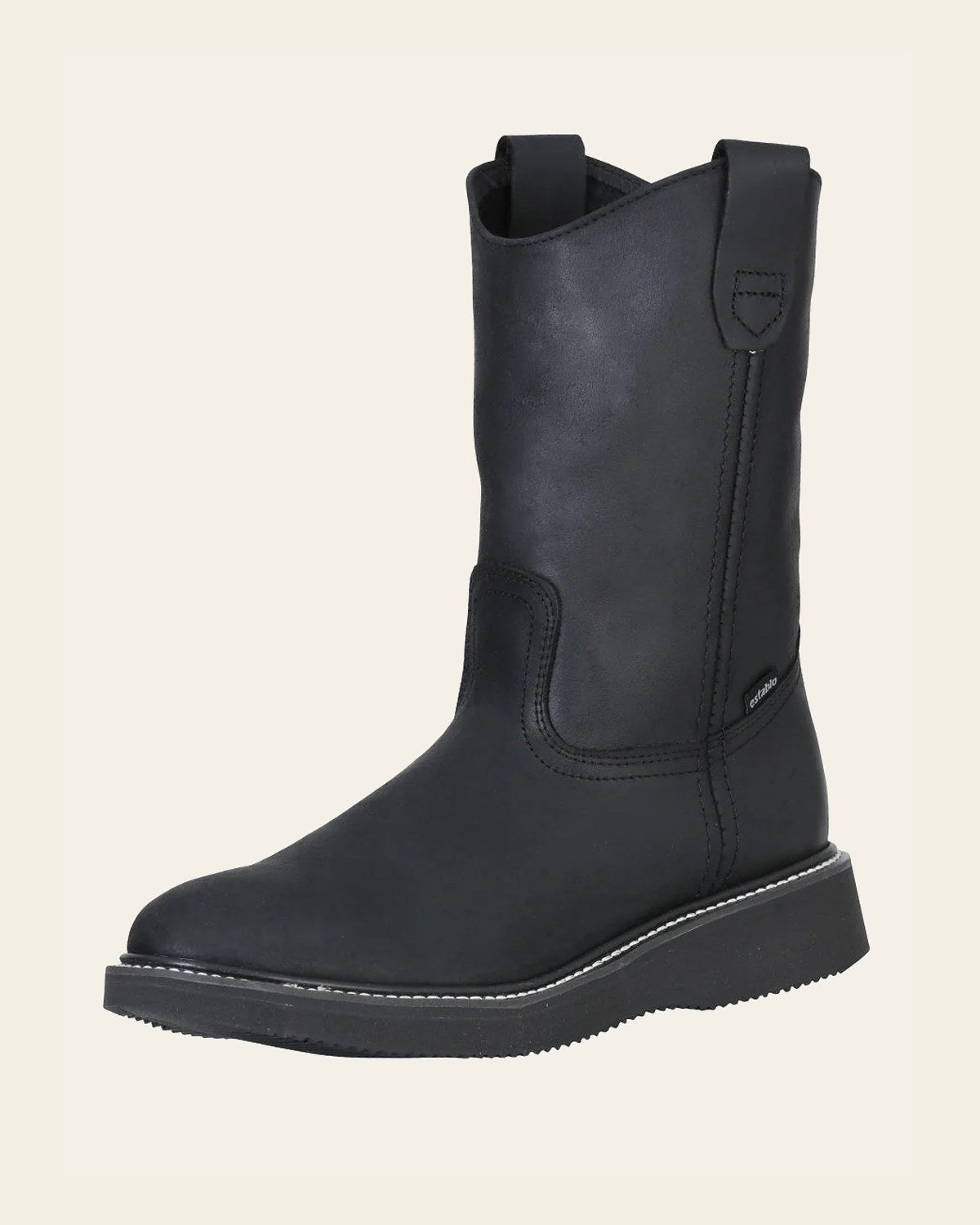 Establo Men’s Work Boot Grasso Leather - Black 312 on a warm cream background