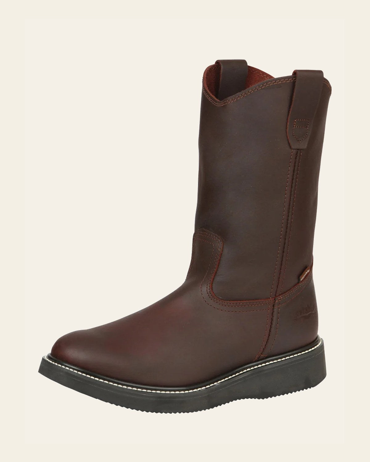 ESTABLO Men’s Leather Work Boot - Made in Mexico- Grasso Vino 24962 on a warm cream background