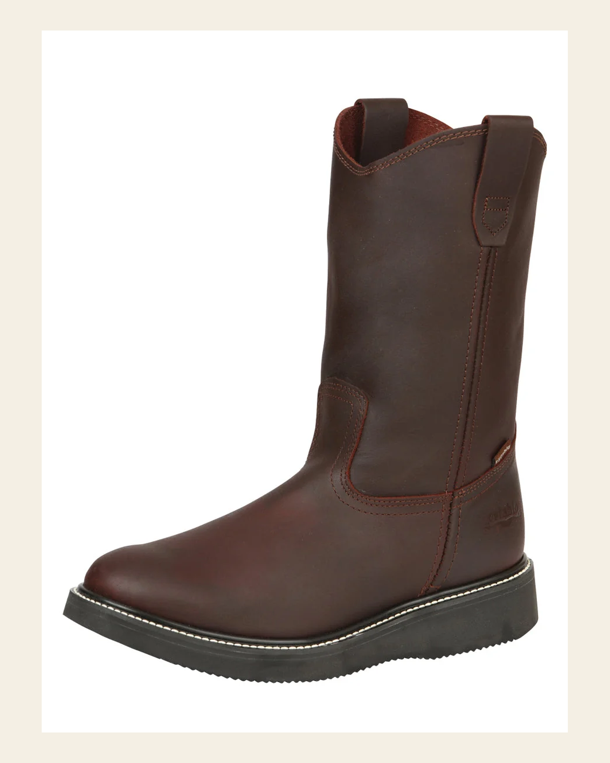 ESTABLO Men’s Leather Work Boot - Made in Mexico- Grasso Vino 24962 on a warm cream background