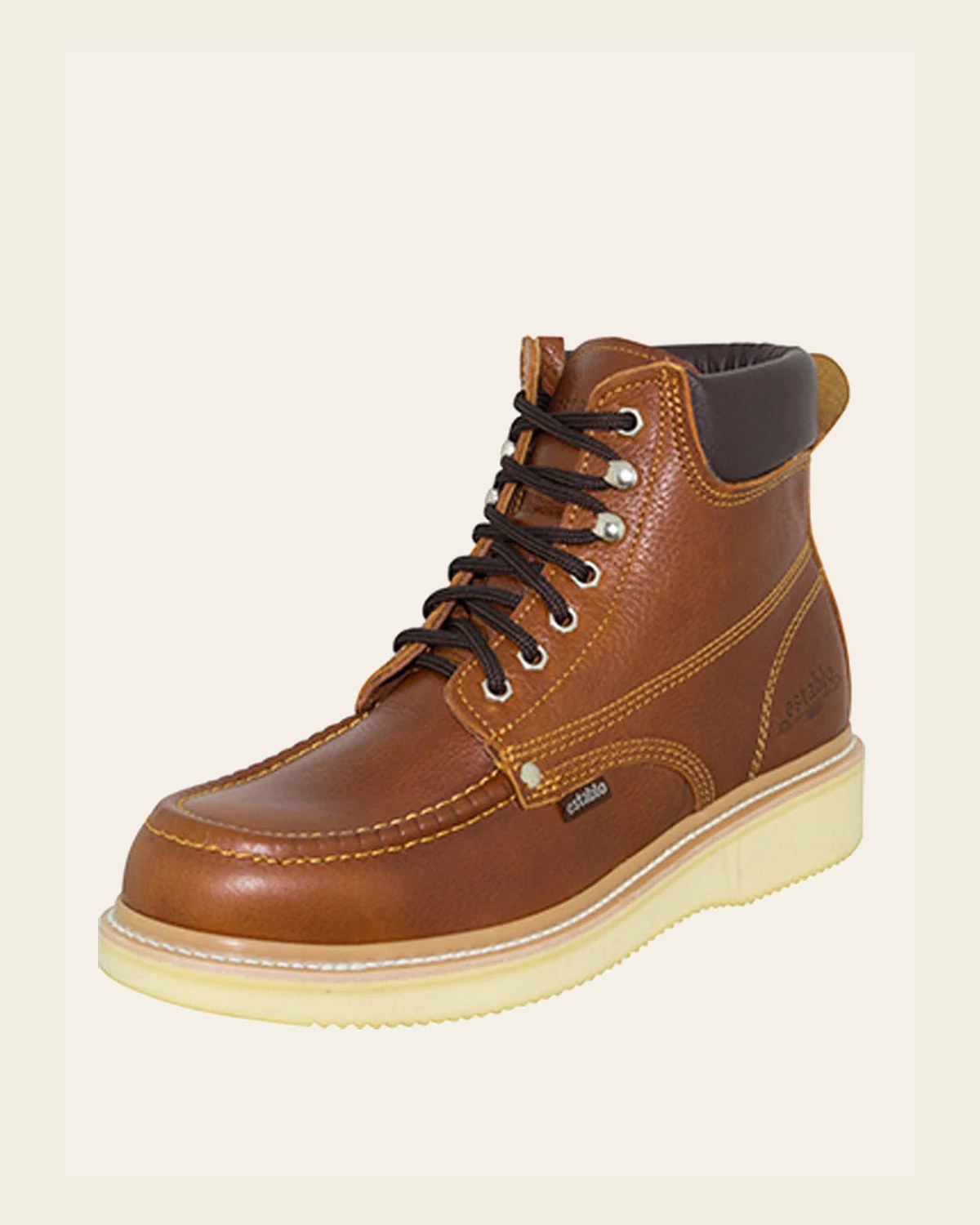 ESTABLO Men’s Leather Lace-up Ankle Work Boot - Made in Mexico - Grizzly Honey 45428 on a warm cream background