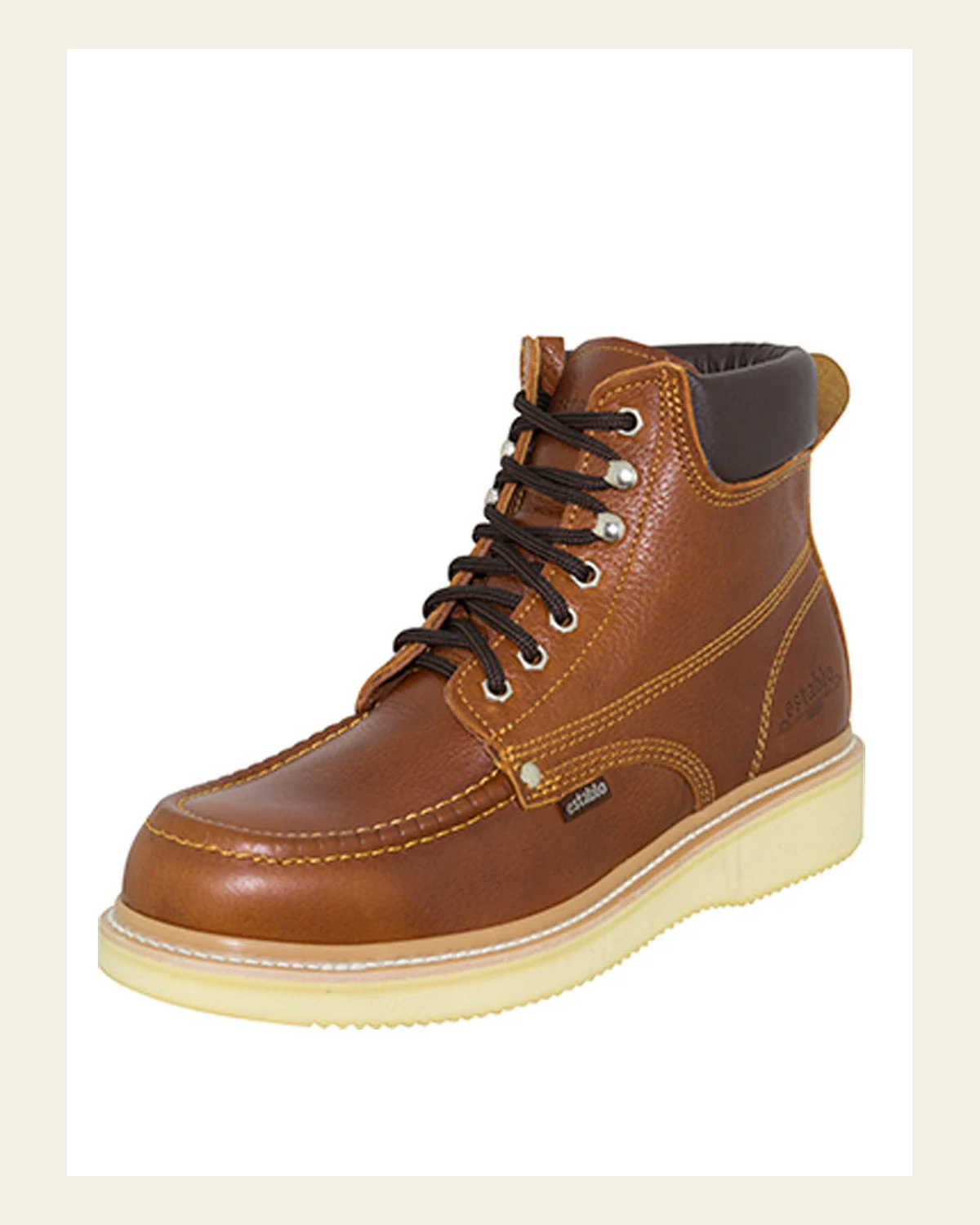 ESTABLO Men’s Leather Lace-up Ankle Work Boot - Made in Mexico - Grizzly Honey 45428 on a warm cream background