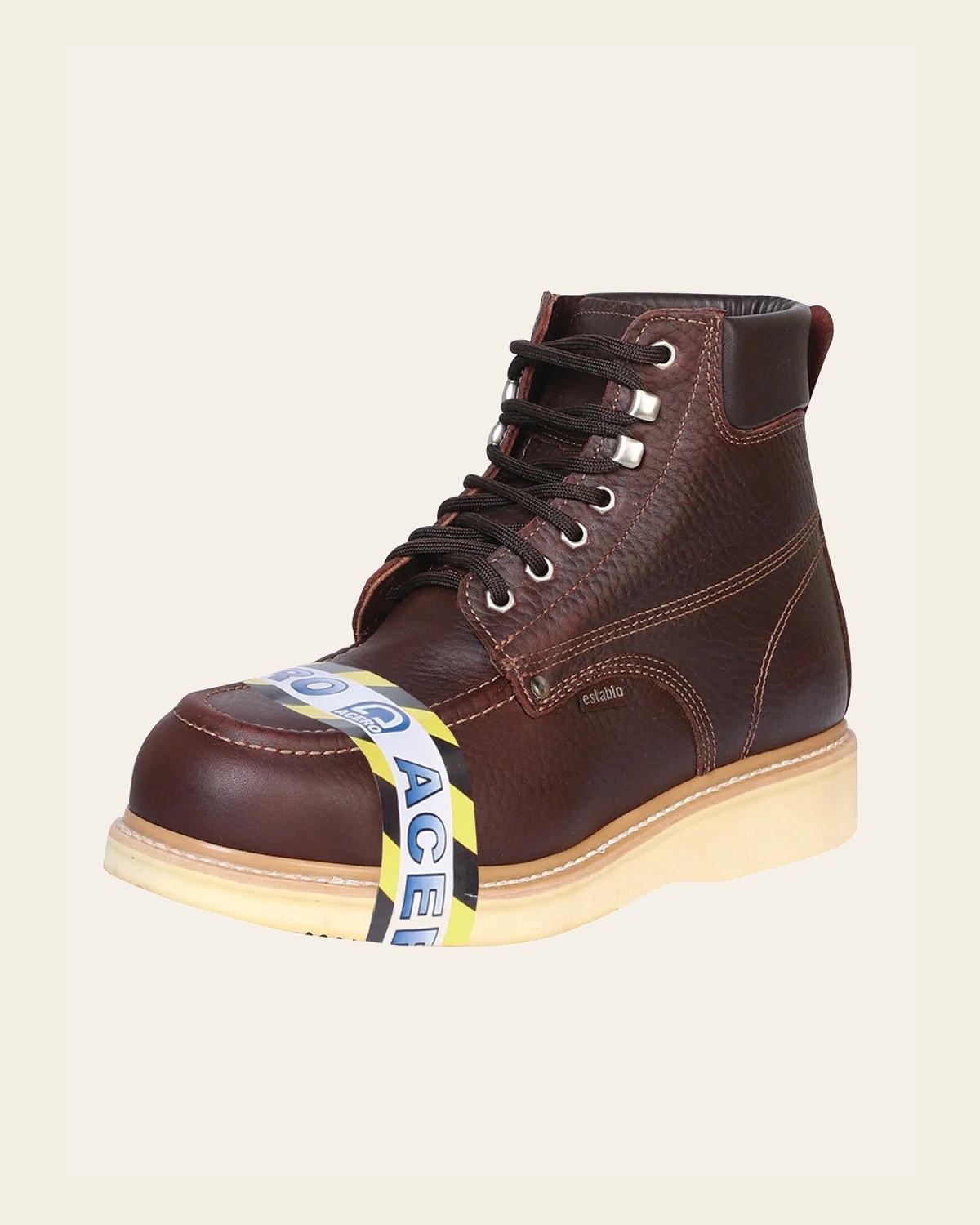 ESTABLO Men’s Steel Toe Leather Lace-up Work Boot - Made in Mexico - Shedron 91310 on a warm cream background