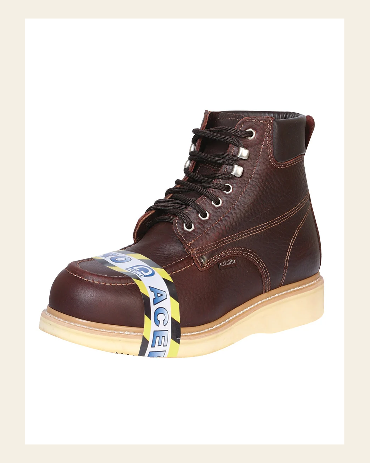 ESTABLO Men’s Steel Toe Leather Lace-up Work Boot - Made in Mexico - Shedron 91310 on a warm cream background