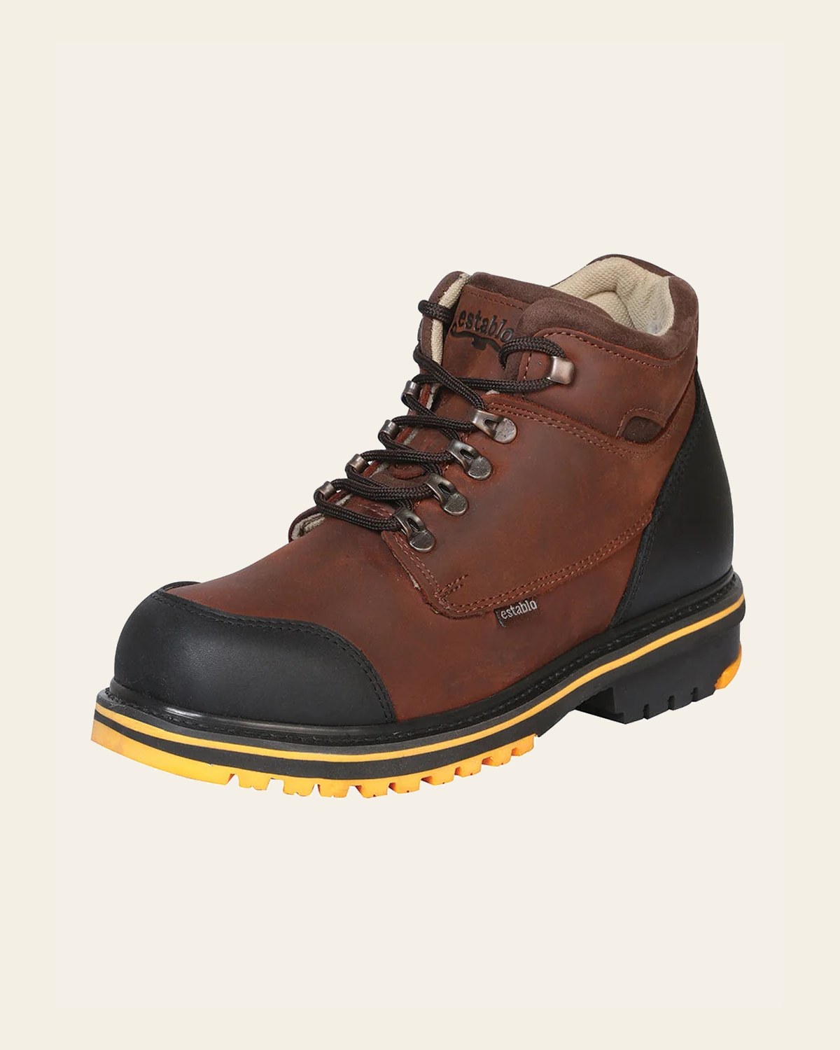 Establo Men's Work Ankle Boot - Black/Brown Lace-Up 10848 on a warm cream background