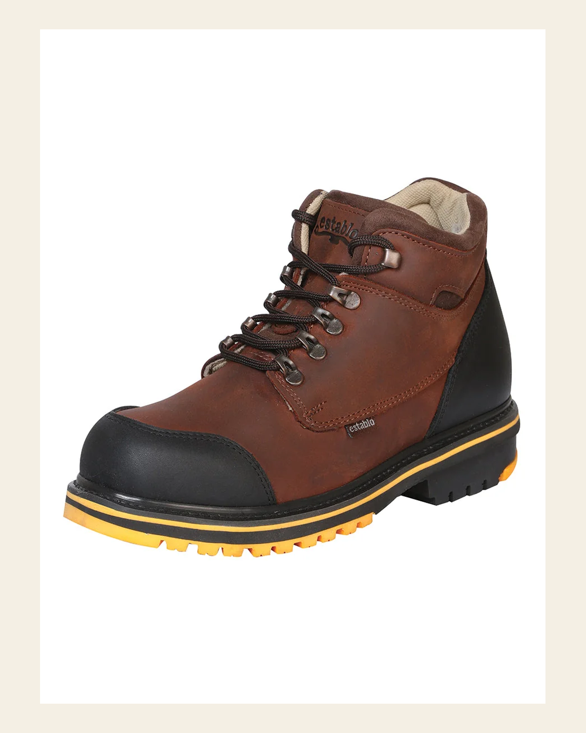 Establo Men's Work Ankle Boot - Black/Brown Lace-Up 10848 on a warm cream background