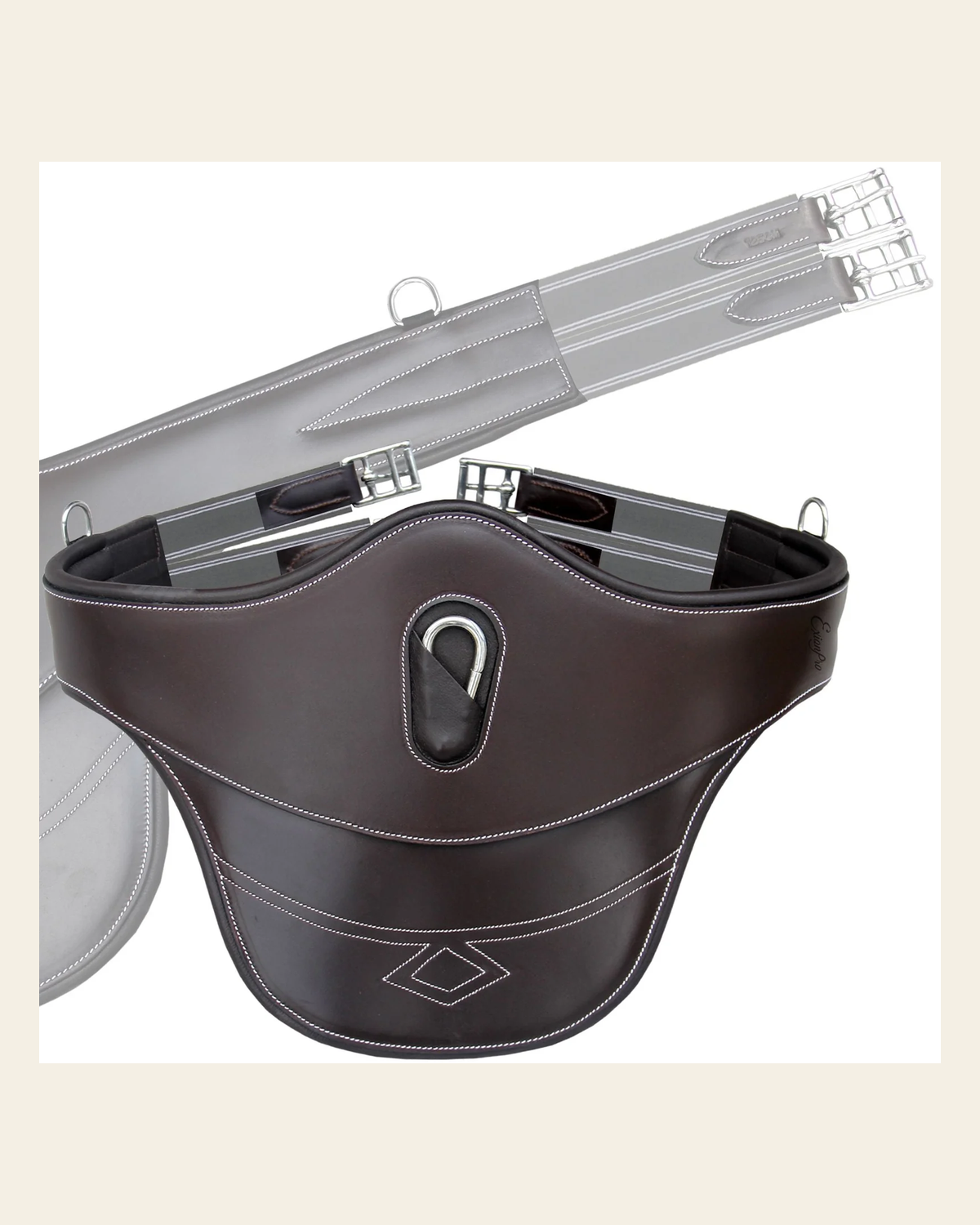ExionPro Belly Guard Girth - Grey Elastic with White Lines on a warm cream background