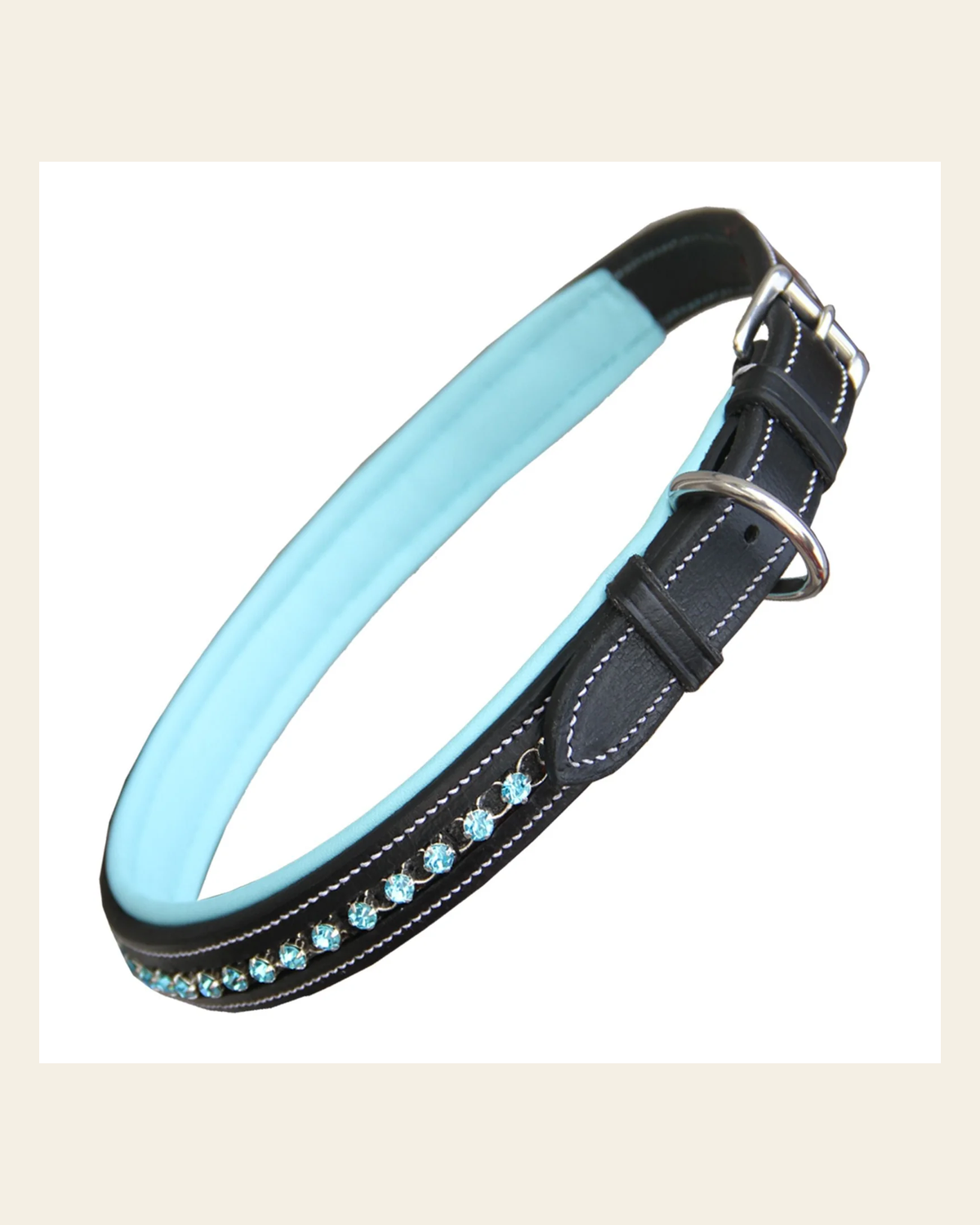 ExionPro Blue Bling Dog Collar on a warm cream background